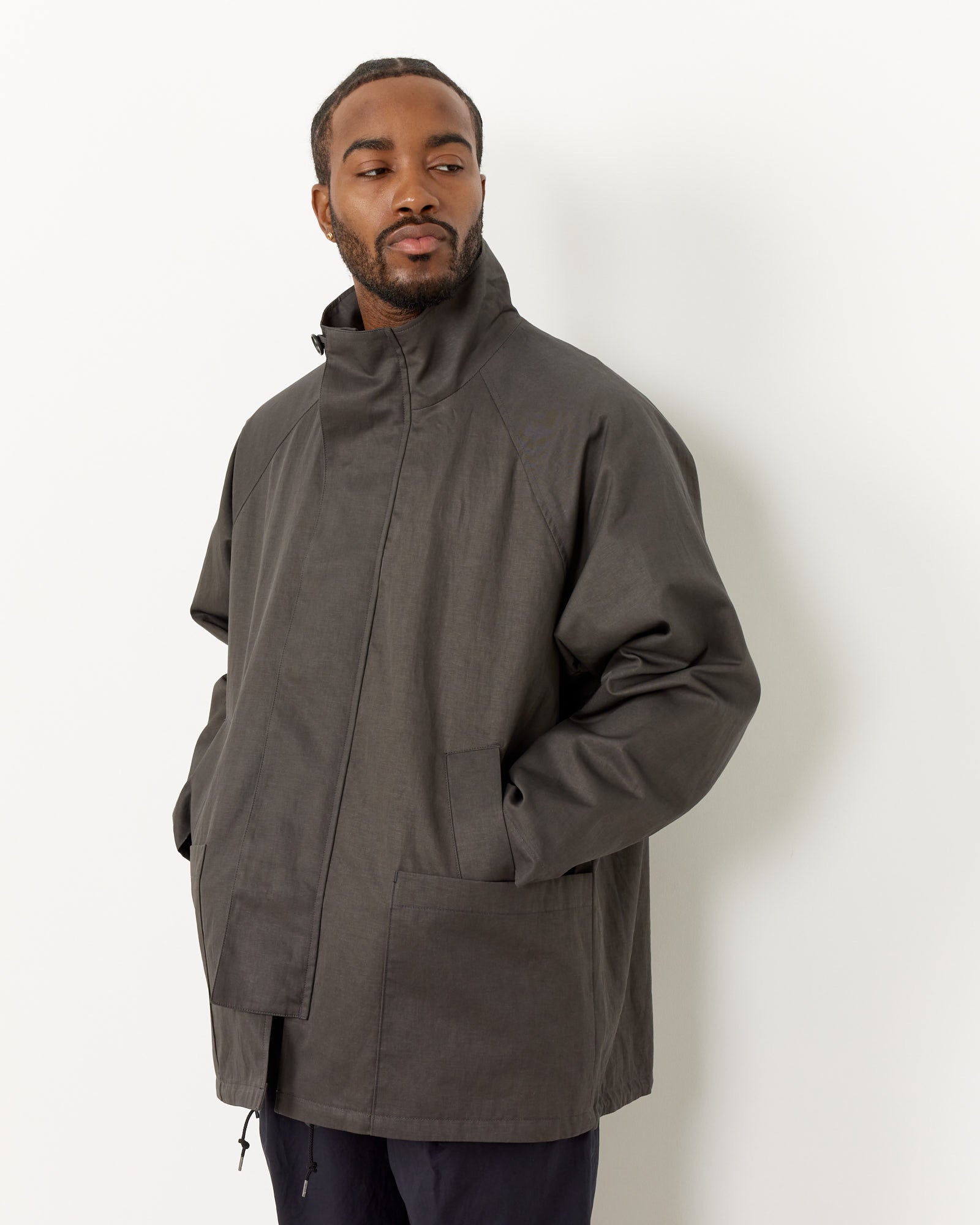 Still By Hand Stand Collar Half Coat Charcoal - Charcoal / 1 (259443)