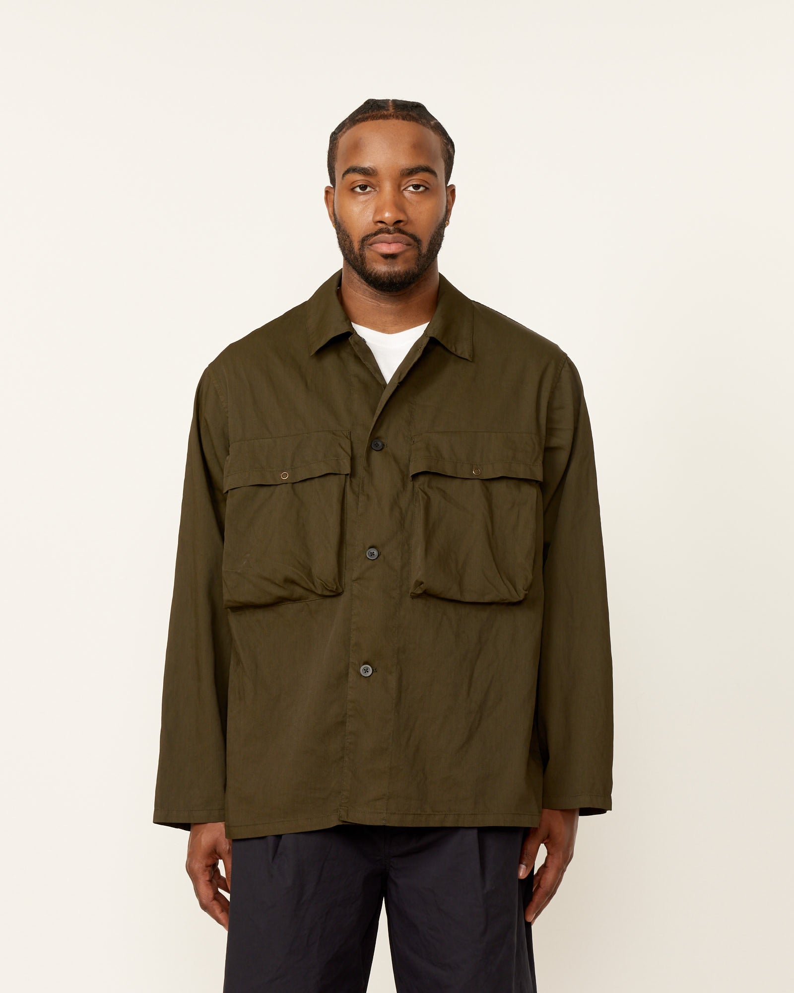 Still By Hand Garment Dye Shirt Jacket Dark Olive - Dark Olive / 2 (259474)