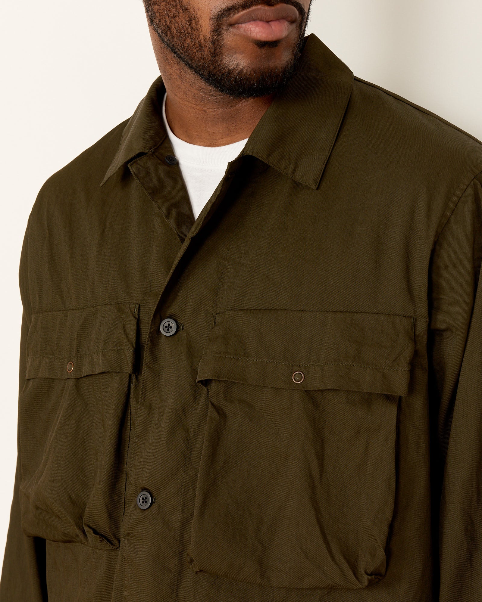 Still By Hand Garment Dye Shirt Jacket Dark Olive - Dark Olive / 2 (259474)