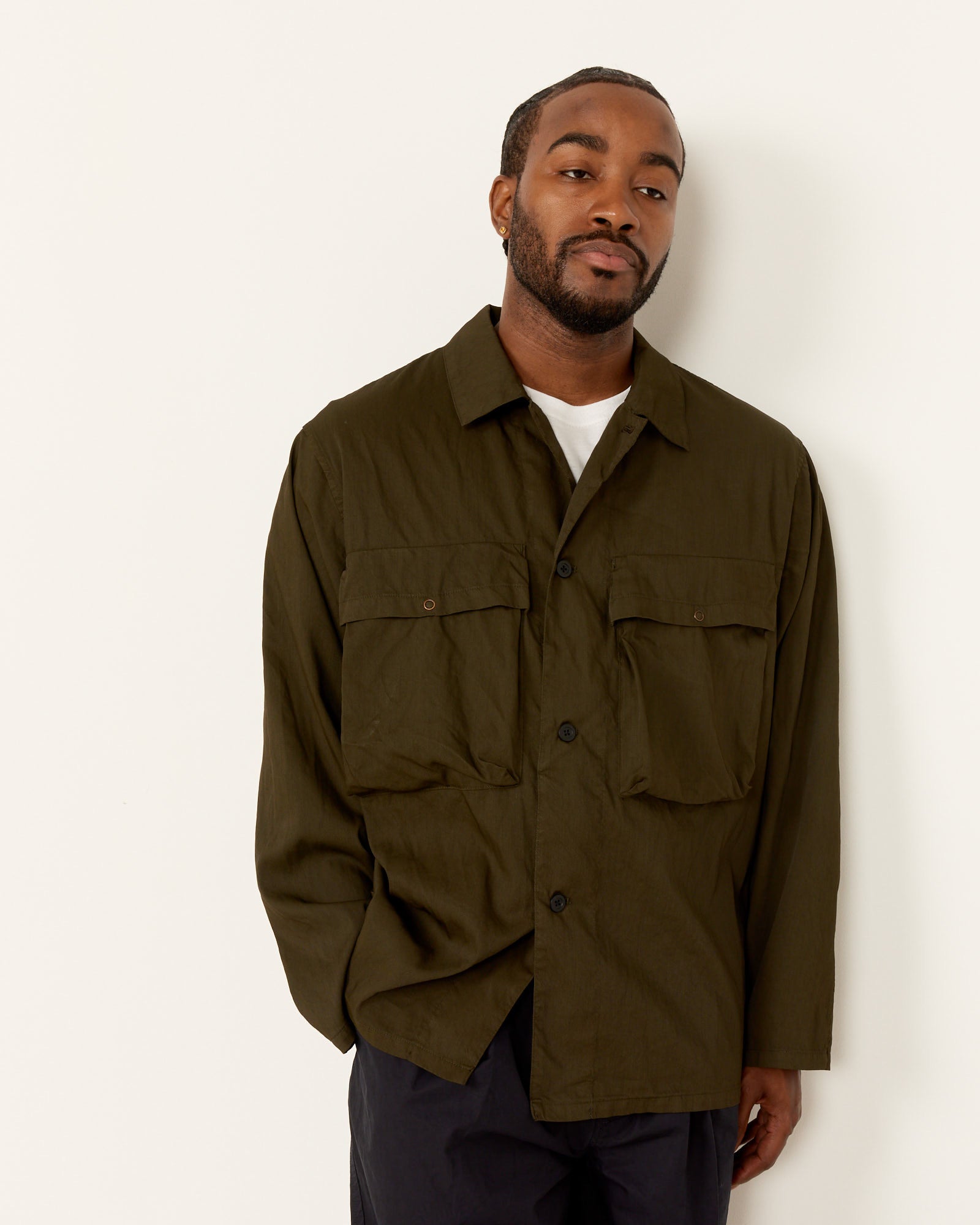 Still By Hand Garment Dye Shirt Jacket Dark Olive - Dark Olive / 2 (259474)