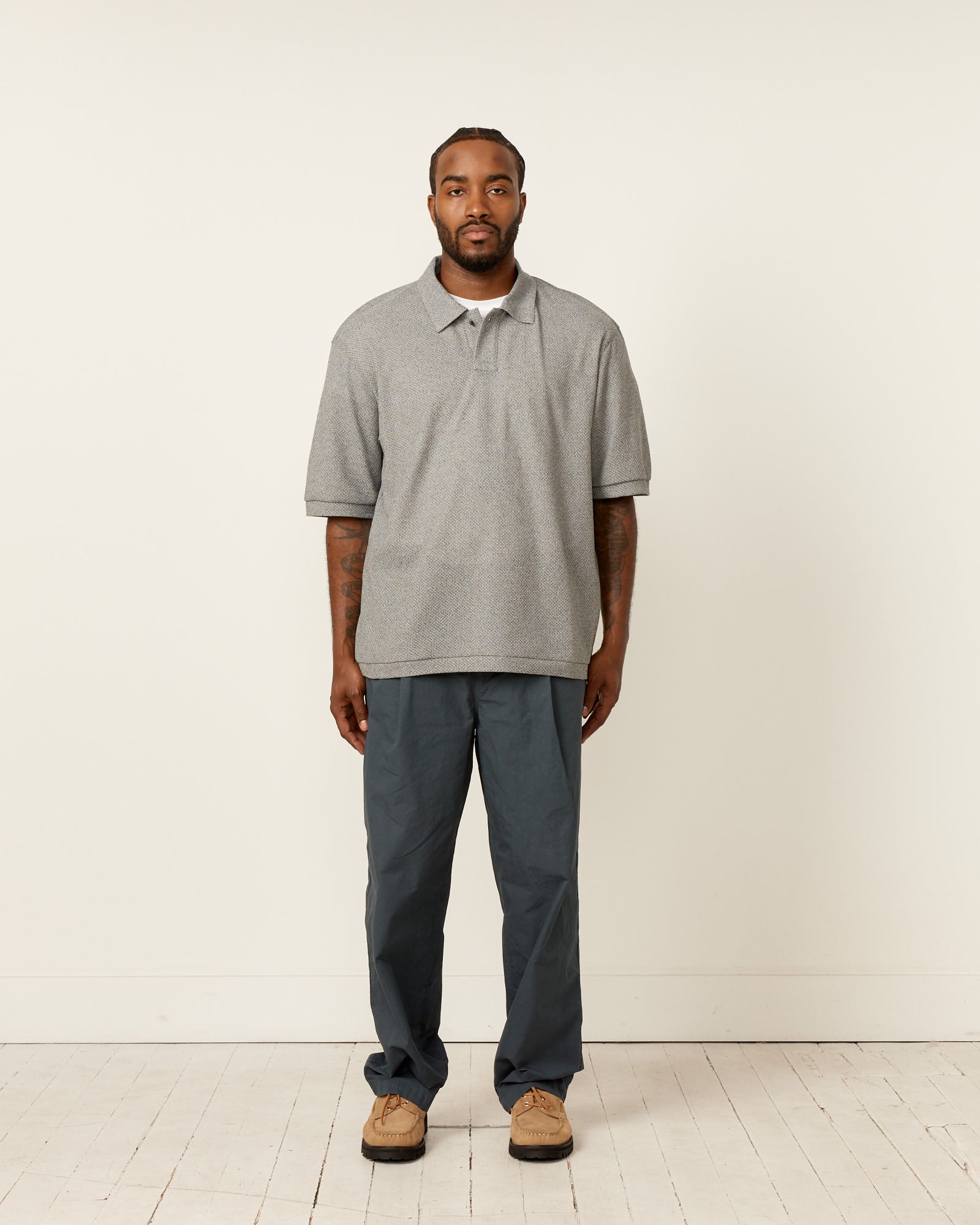 Still By Hand Moss Stitch Polo Shirt Melange Grey - Melange Grey / 2 (259480)