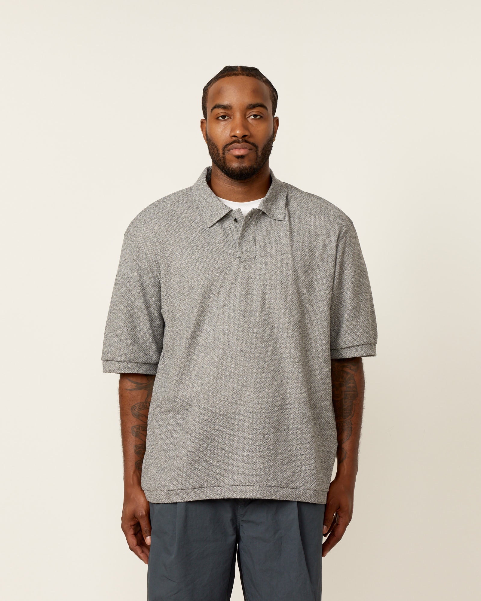 Still By Hand Moss Stitch Polo Shirt Melange Grey - Melange Grey / 2 (259480)