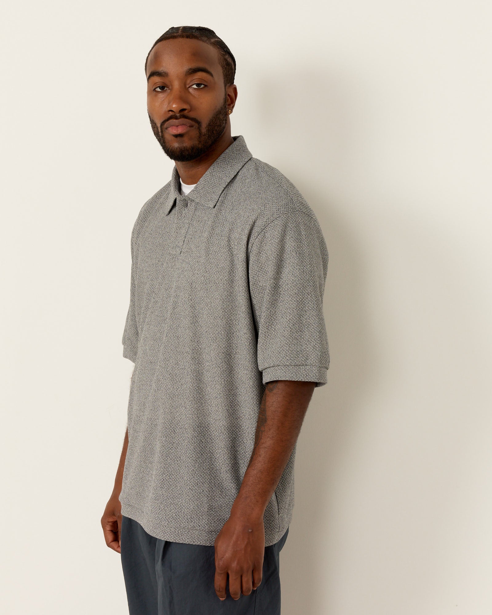 Still By Hand Moss Stitch Polo Shirt Melange Grey - Melange Grey / 2 (259480)