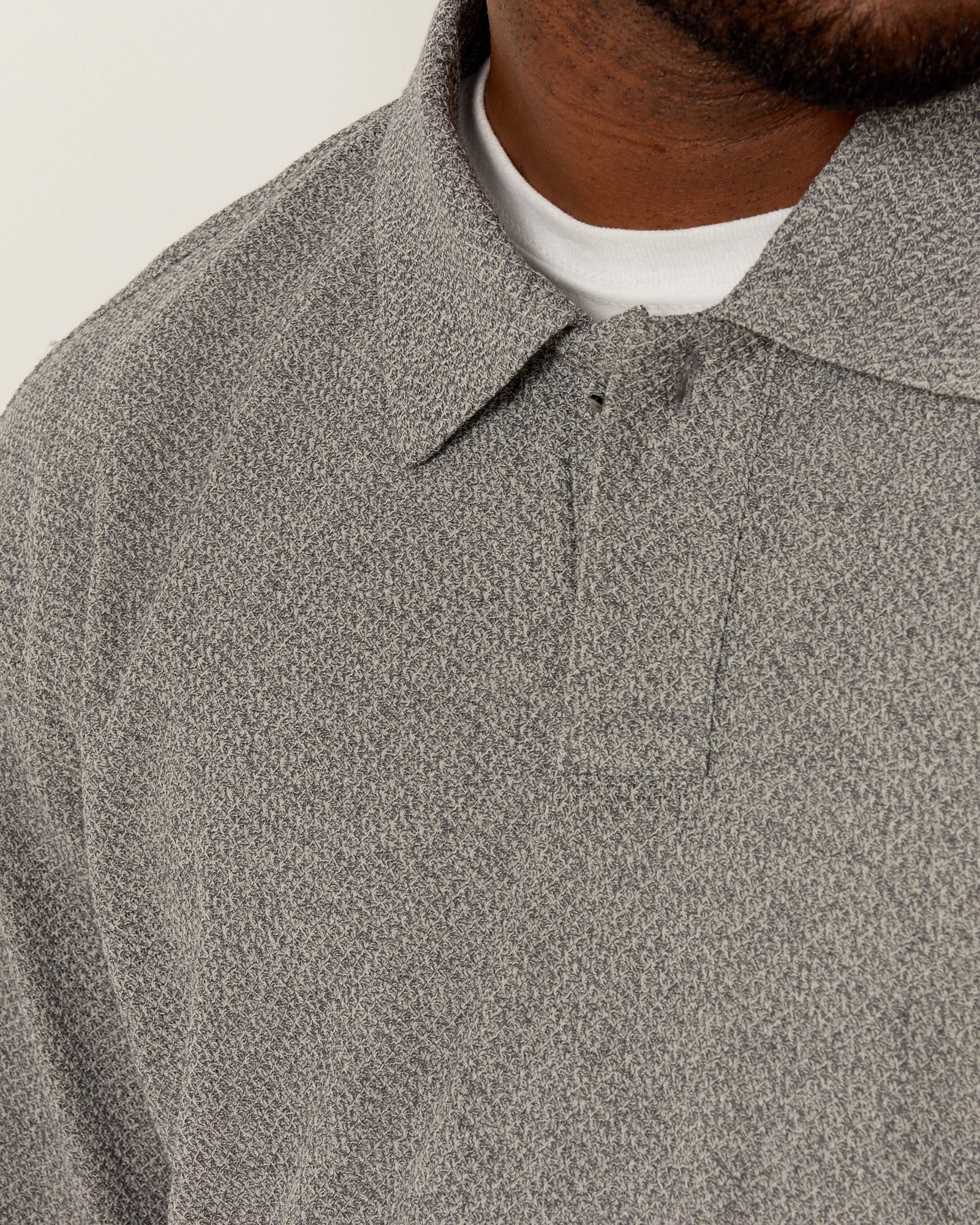 Still By Hand Moss Stitch Polo Shirt Melange Grey - Melange Grey / 2 (259480)