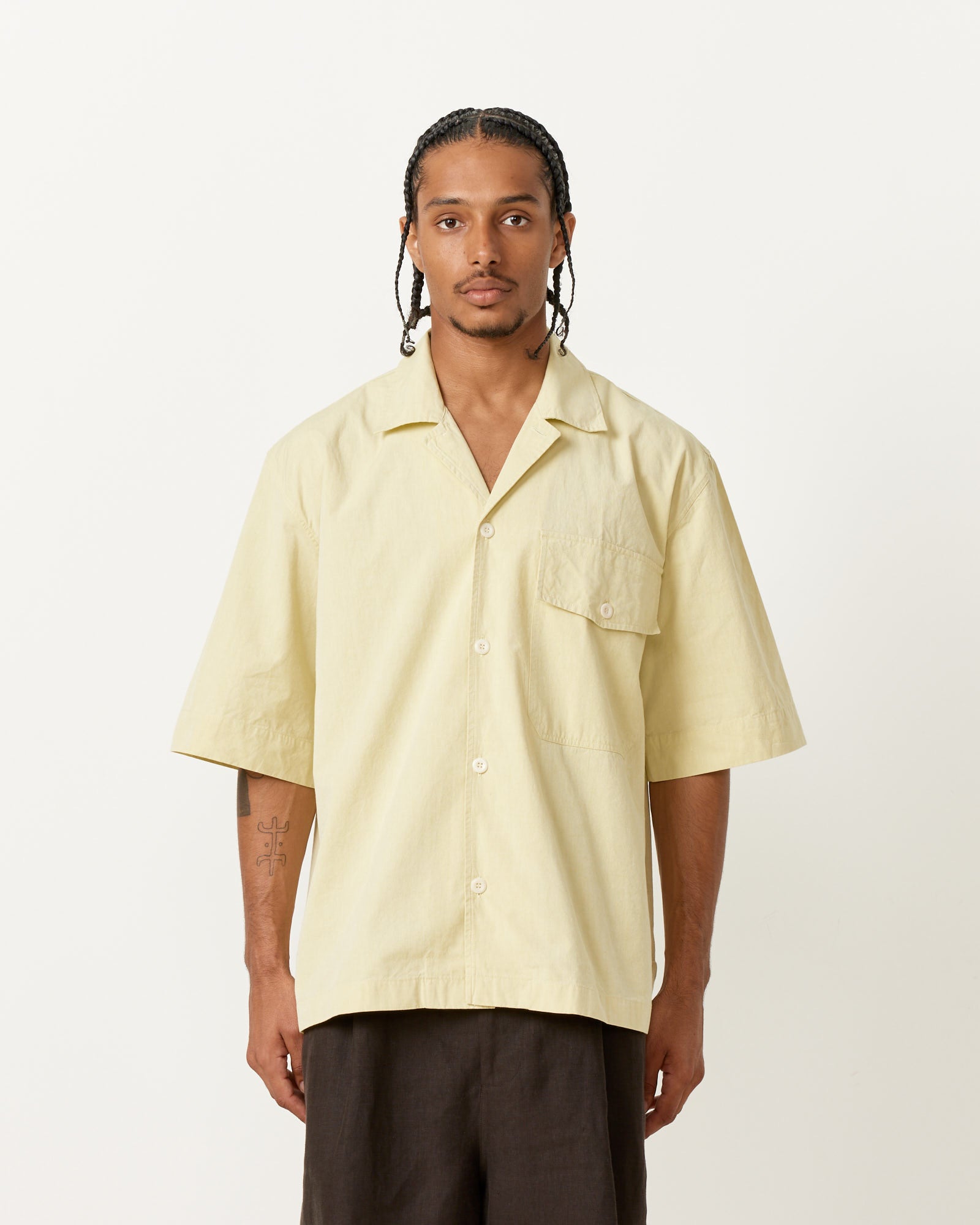 MHL S/S Flap Pocket Shirt Pale Yellow - Pale Yellow / L (259552)