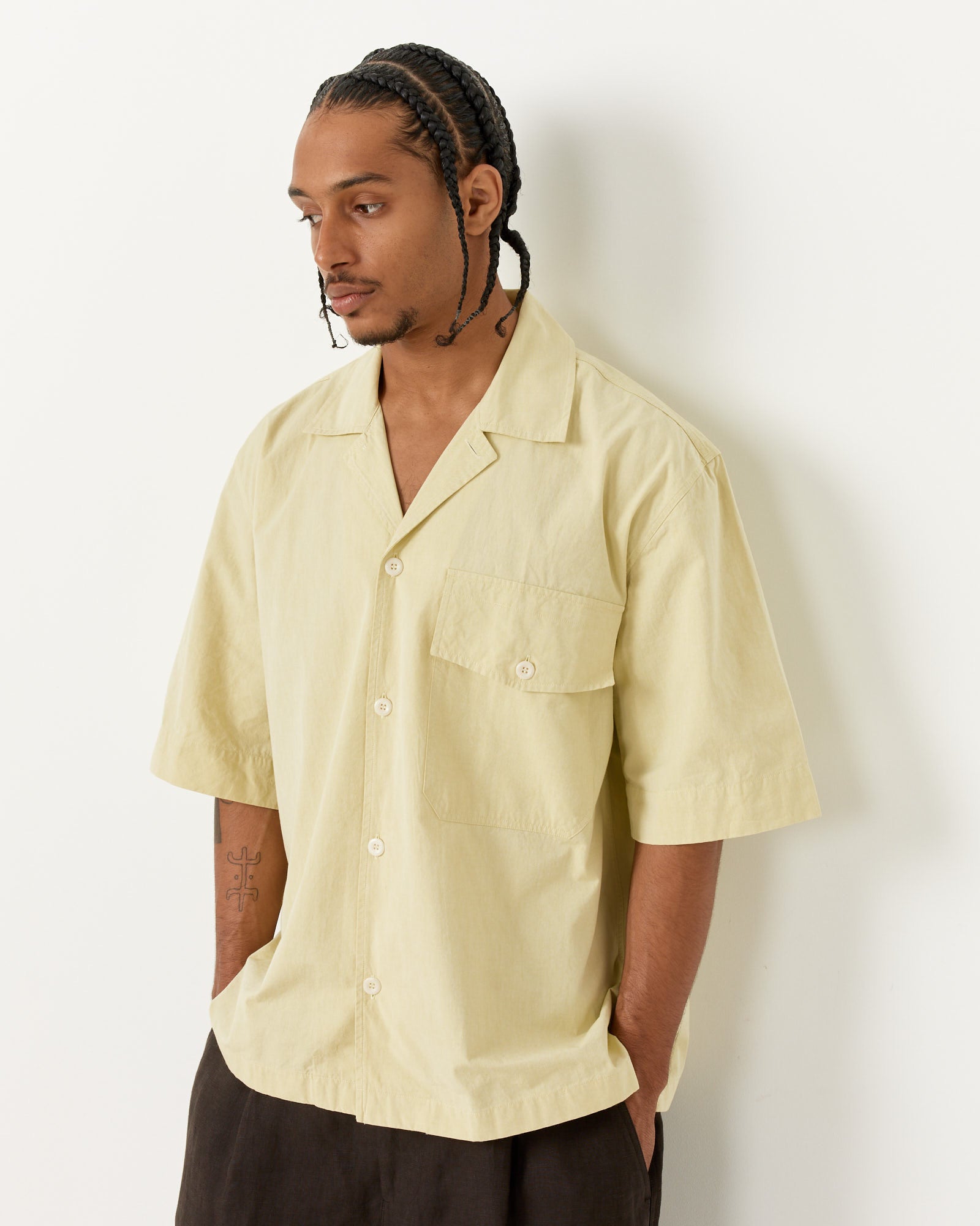 MHL S/S Flap Pocket Shirt Pale Yellow - Pale Yellow / L (259552)