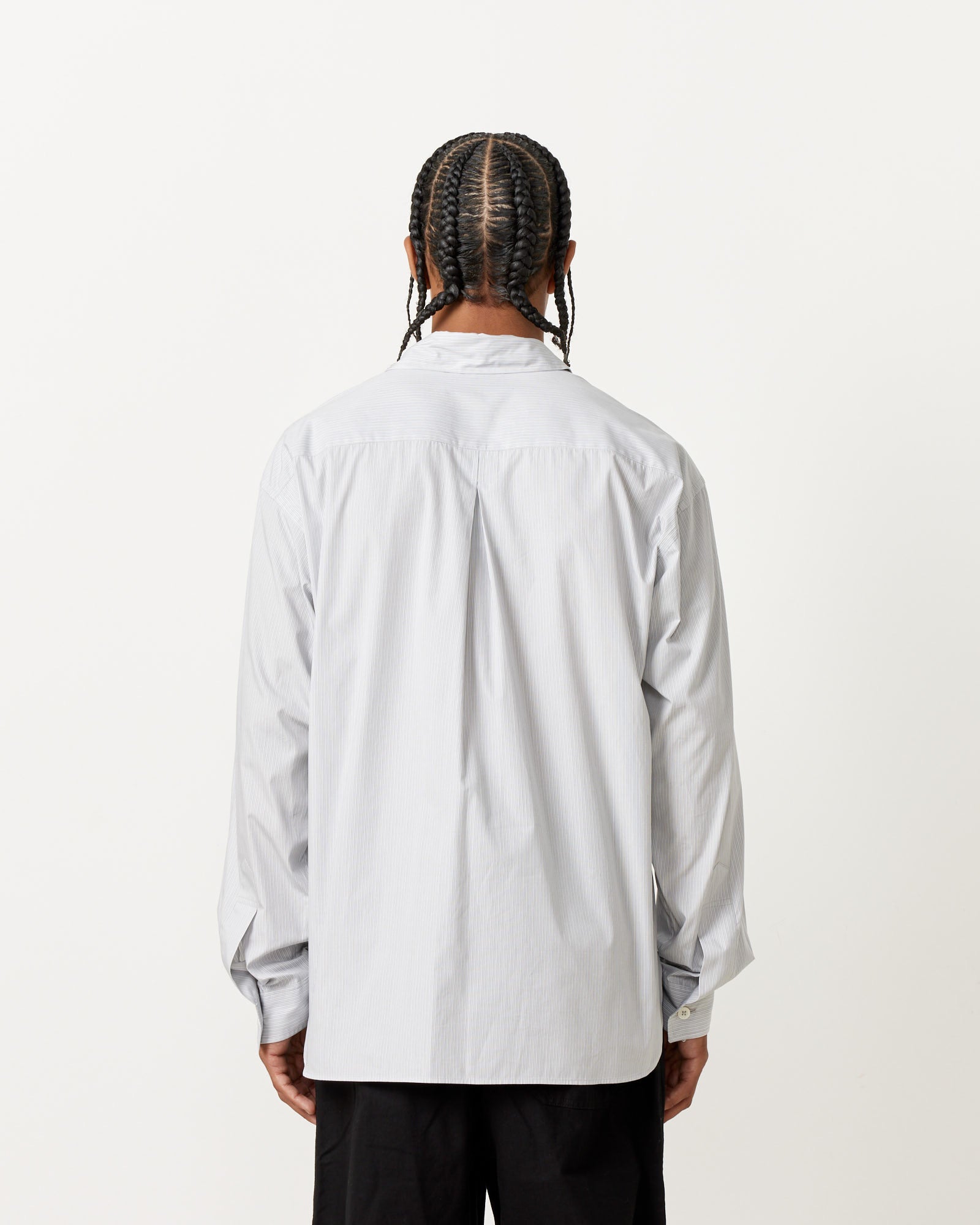 Margaret Howell Half Placket Stripe Shirt Grey/White - Grey/White / L (259573)