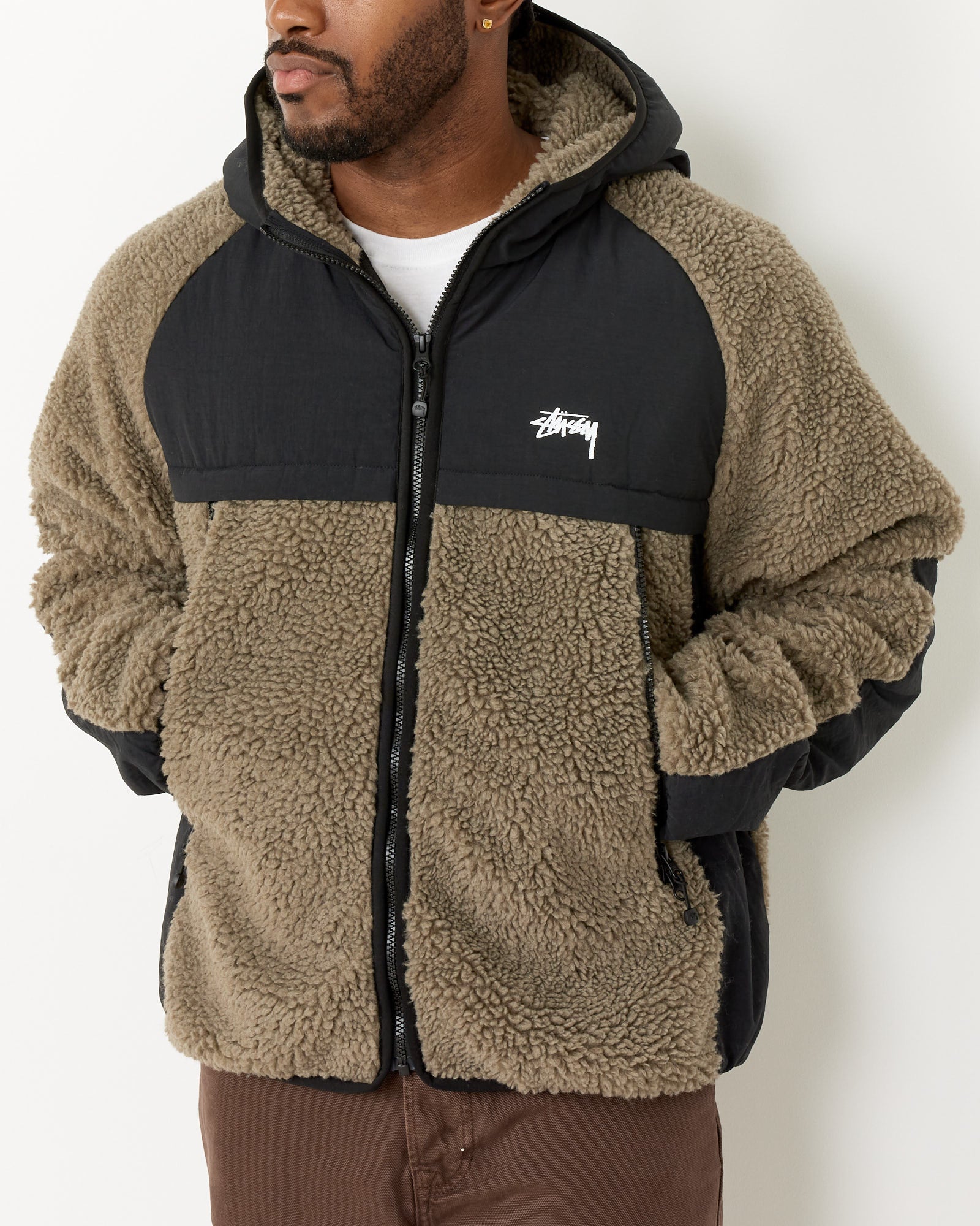 Stussy Sherpa Paneled Hooded Jacket Stone - Stone / L (259706)