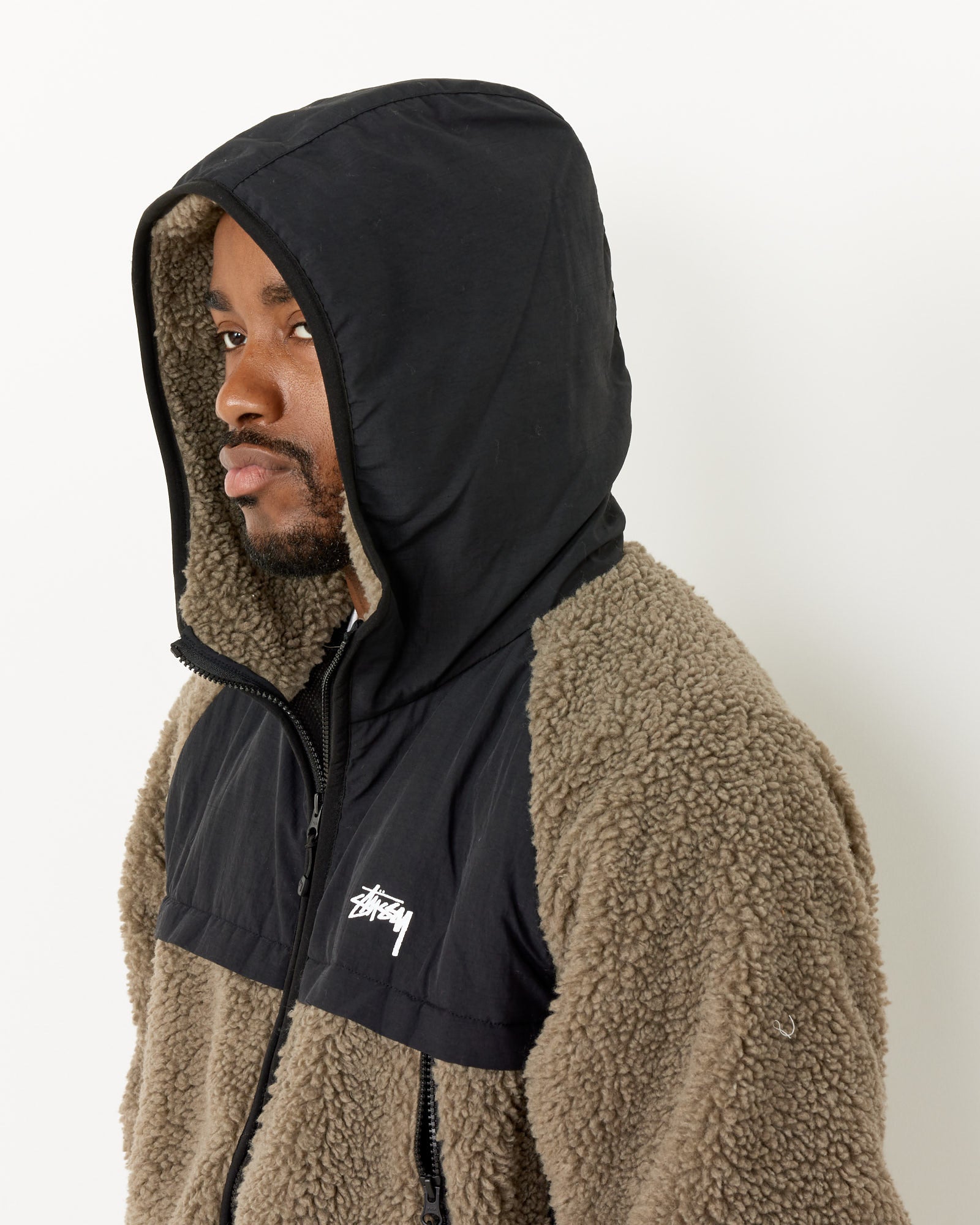 Stussy Sherpa Paneled Hooded Jacket Stone - Stone / L (259706)