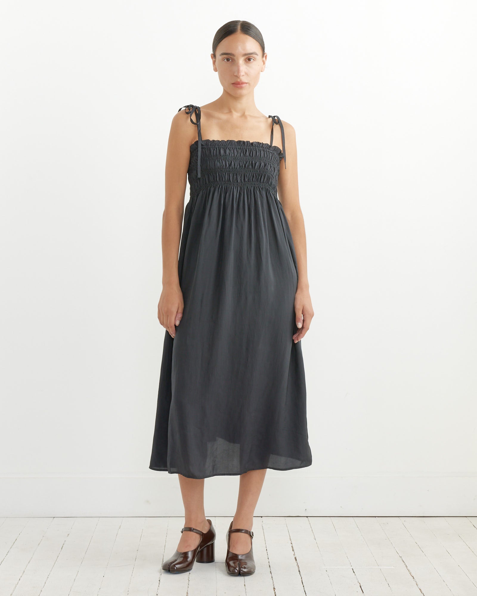 Habotai Midi Strap Dress in Black