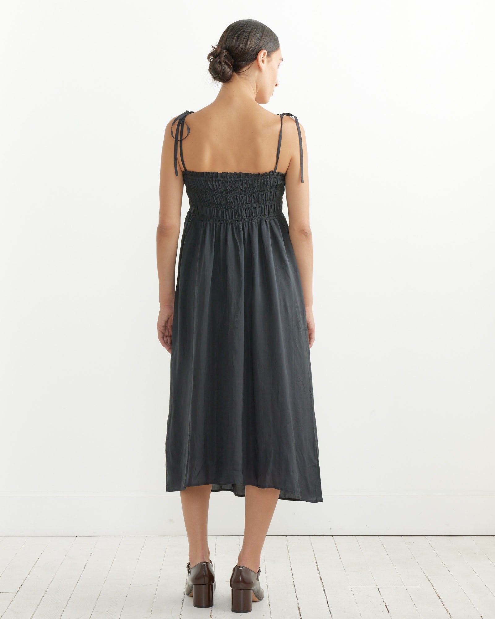 Habotai Midi Strap Dress in Black