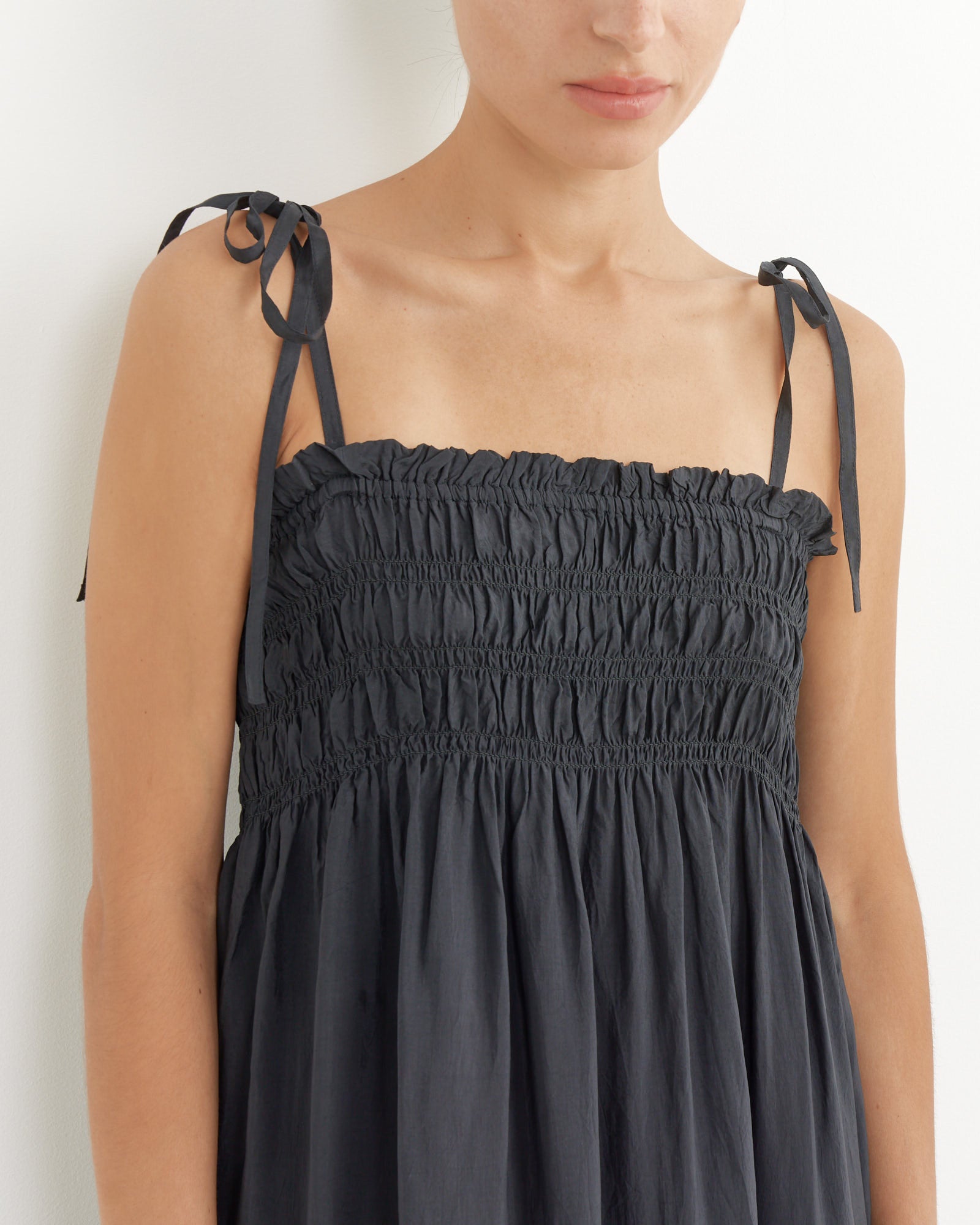 Habotai Midi Strap Dress in Black