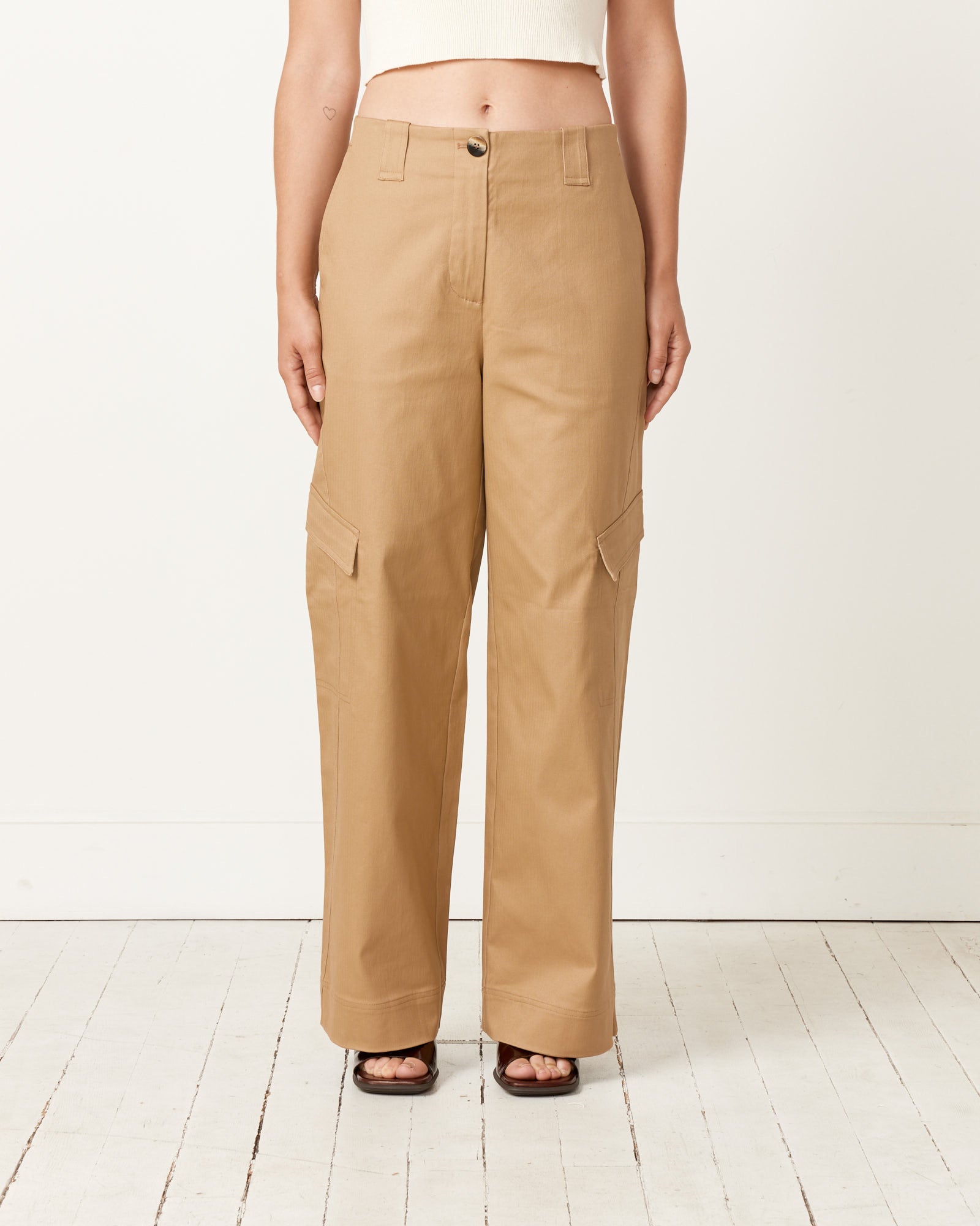 Ganni Herringbone Mid Waist Pant Tiger's Eye - Tiger's Eye / 36 (260588)