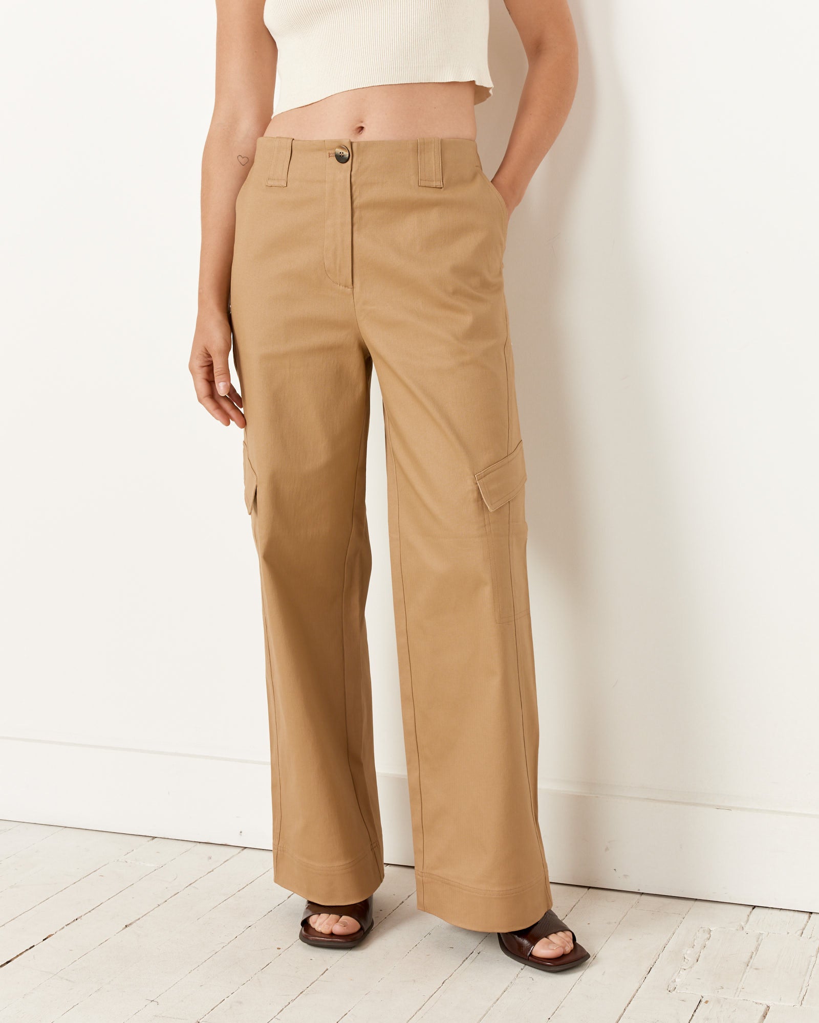 Ganni Herringbone Mid Waist Pant Tiger's Eye - Tiger's Eye / 36 (260588)