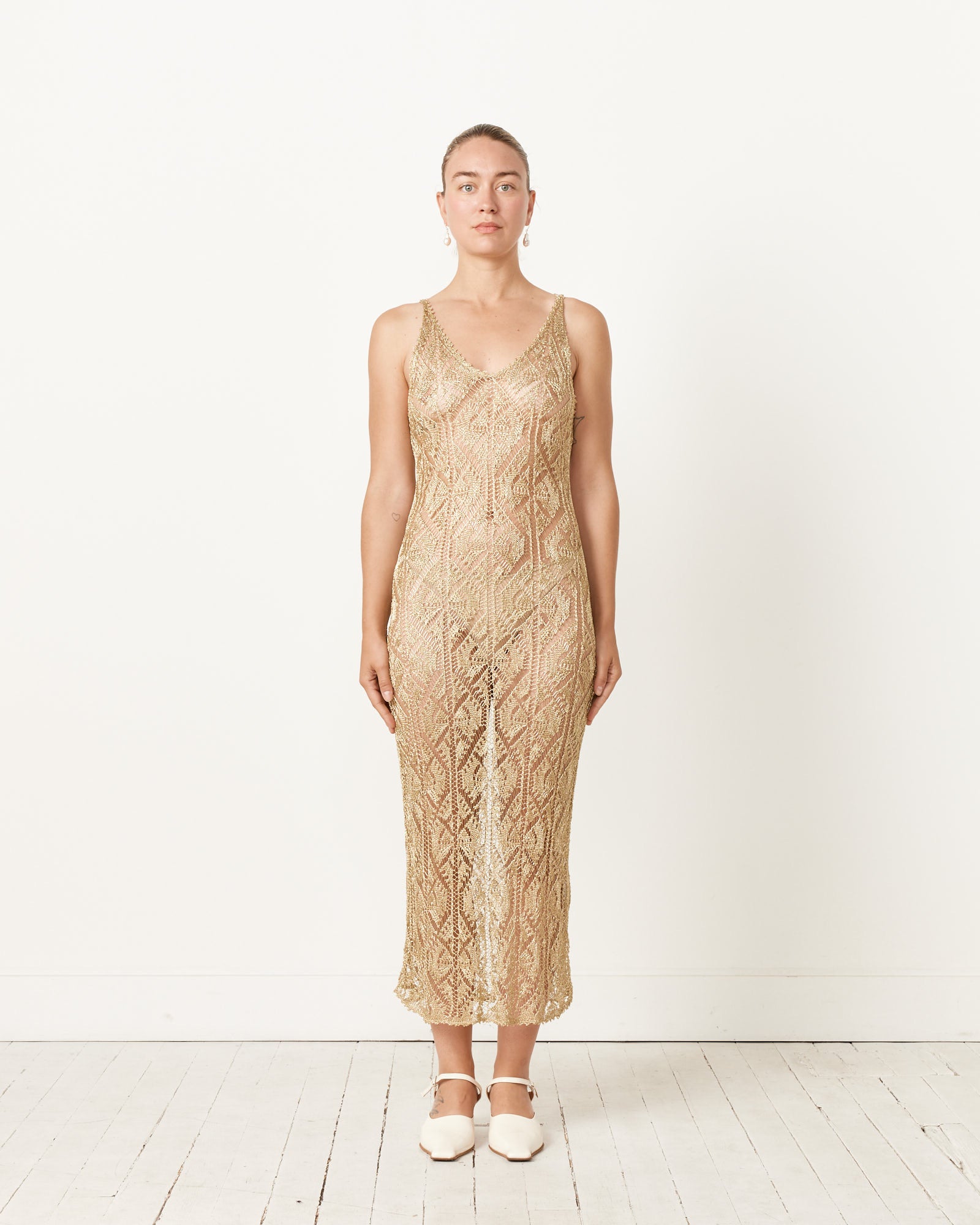 Ganni Metallic Strap Dress Golden - Golden / S (260596)