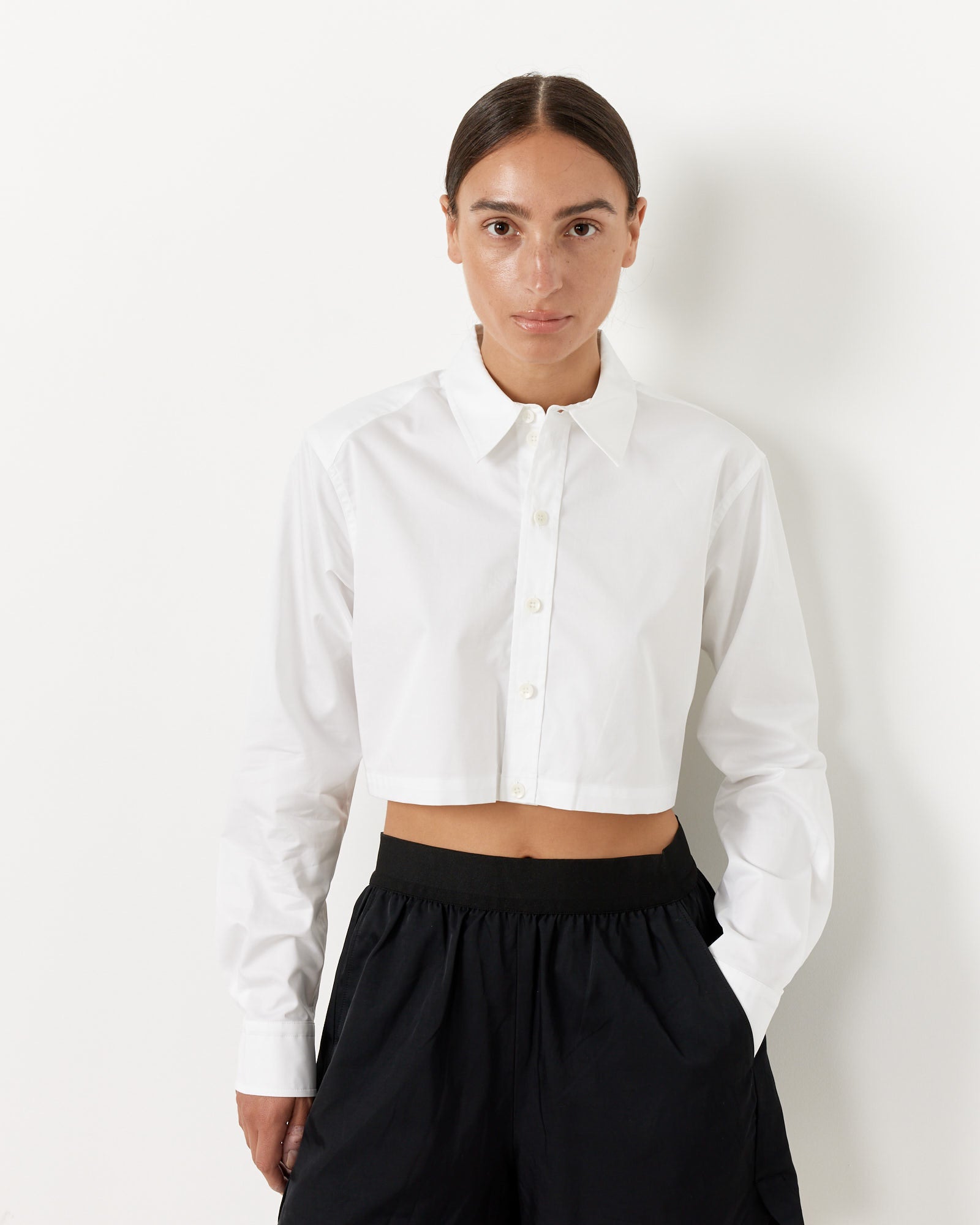 Tibi Eco Poplin Cropped Shirt White - White / XS (260678)