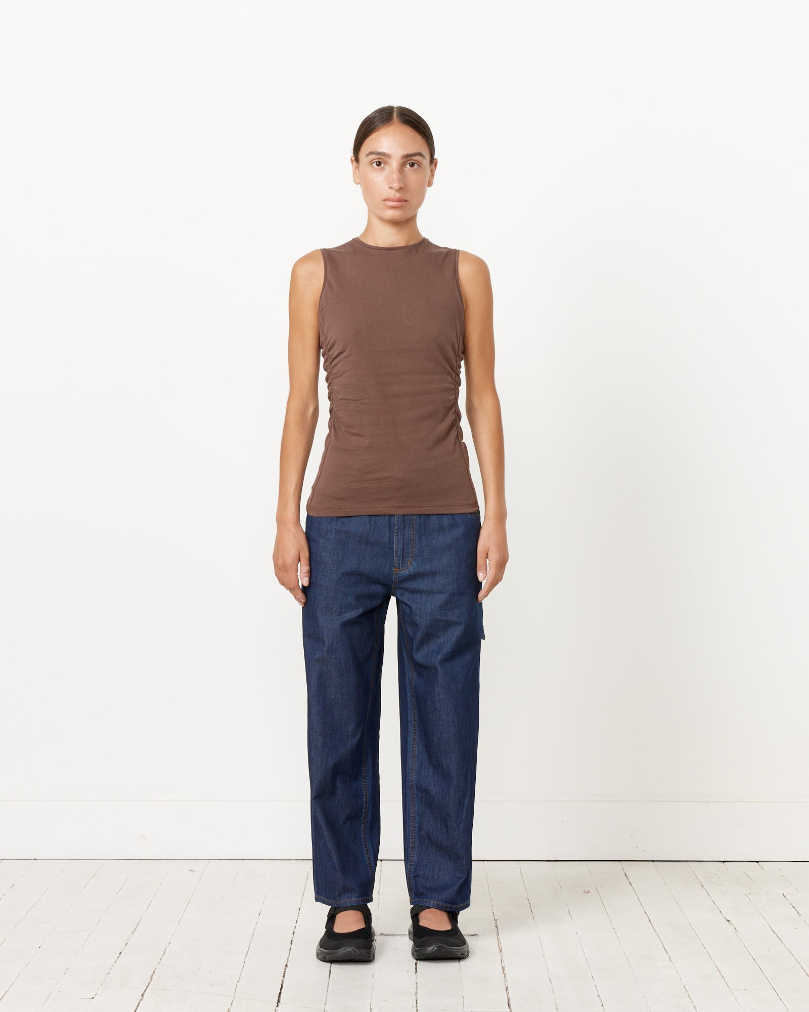 Tibi Shirred Crewneck Top Cacao - Cacao / XS (260682)