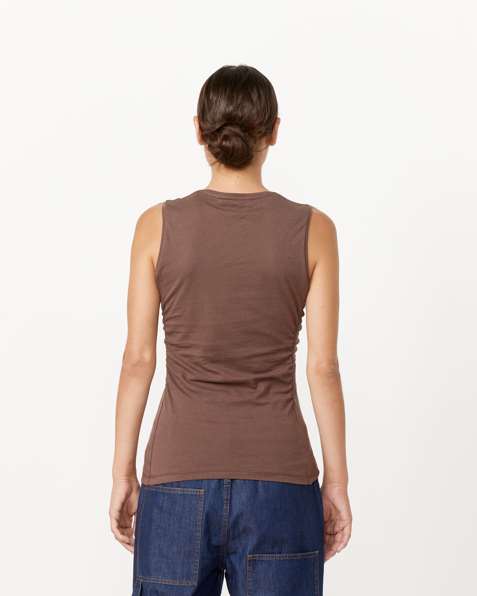 Tibi Shirred Crewneck Top Cacao - Cacao / XS (260682)