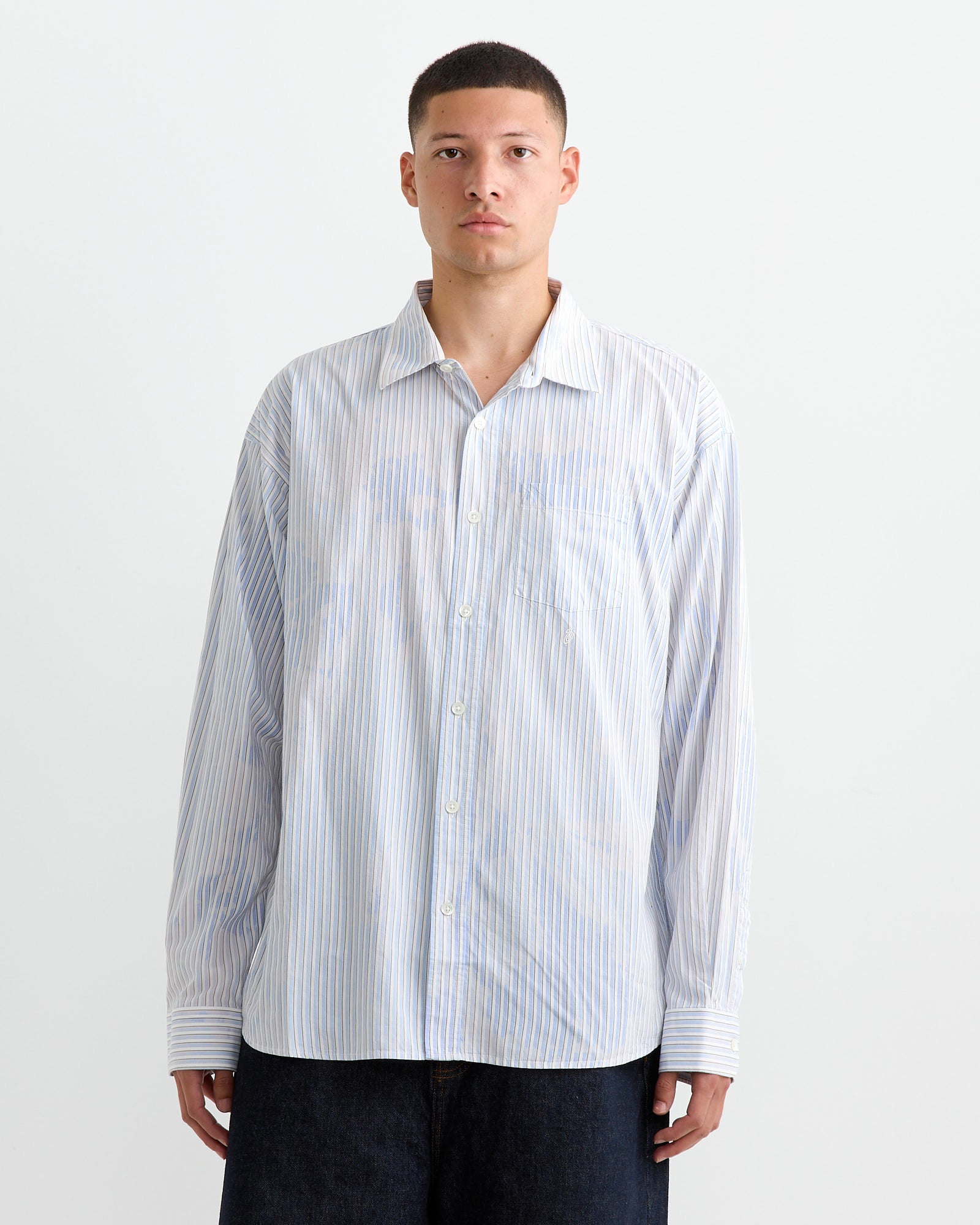 Stussy L/S Bleached Shirt Blue - Blue / L (260765)