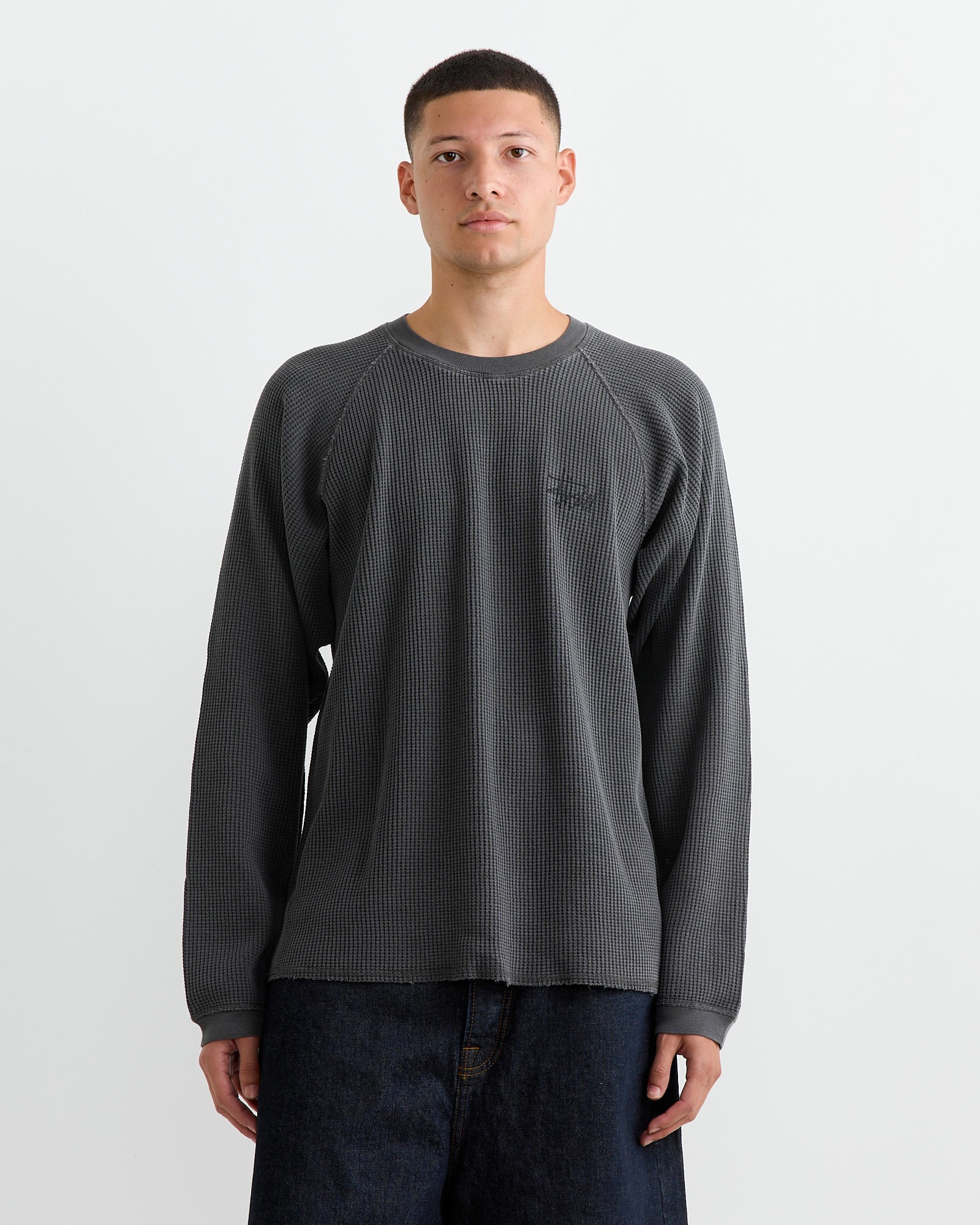 Stussy Raglan Thermal Basic Crewneck Washed Black - Washed Black / L (260774)