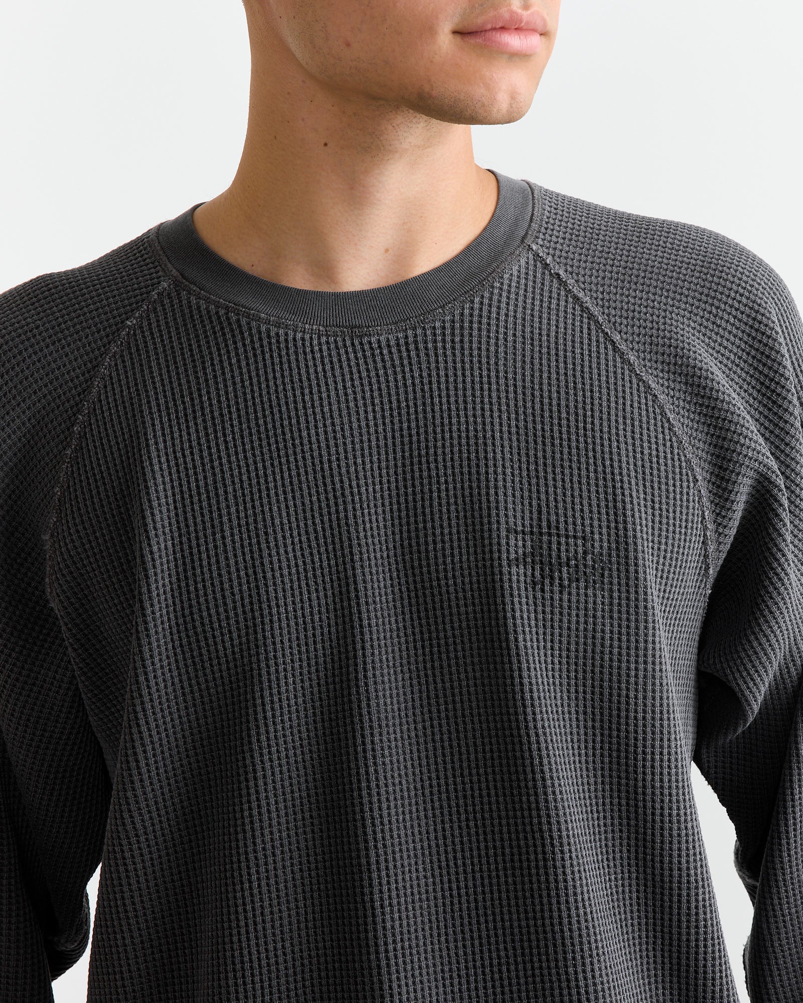 Stussy Raglan Thermal Basic Crewneck Washed Black - Washed Black / L (260774)