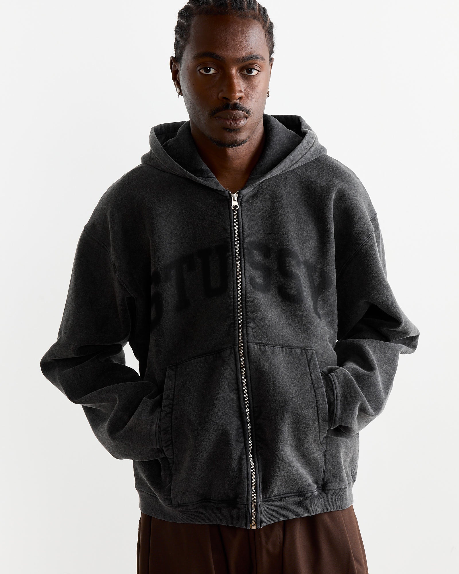 Stussy Faded Graphic Zip Hoodie Washed Black - Washed Black / L (260817)