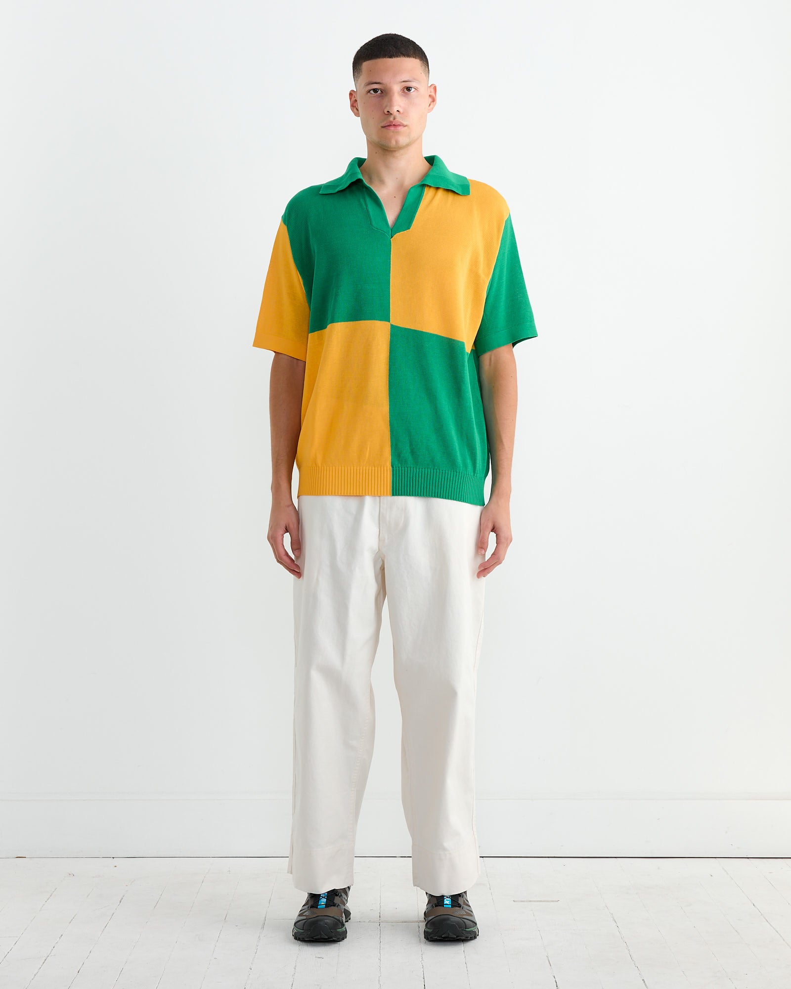 Checker Polo in Yellow Green