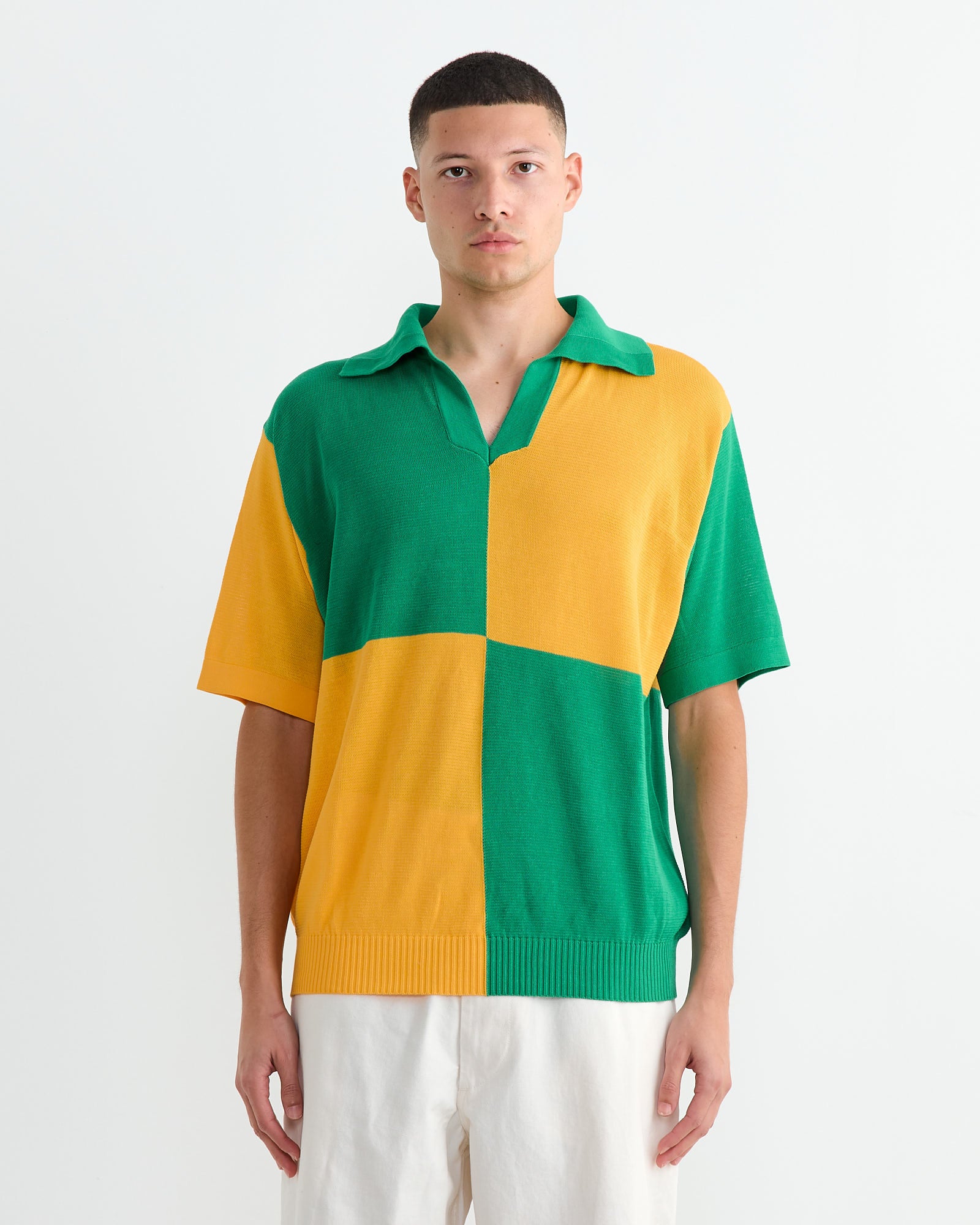 Checker Polo in Yellow Green