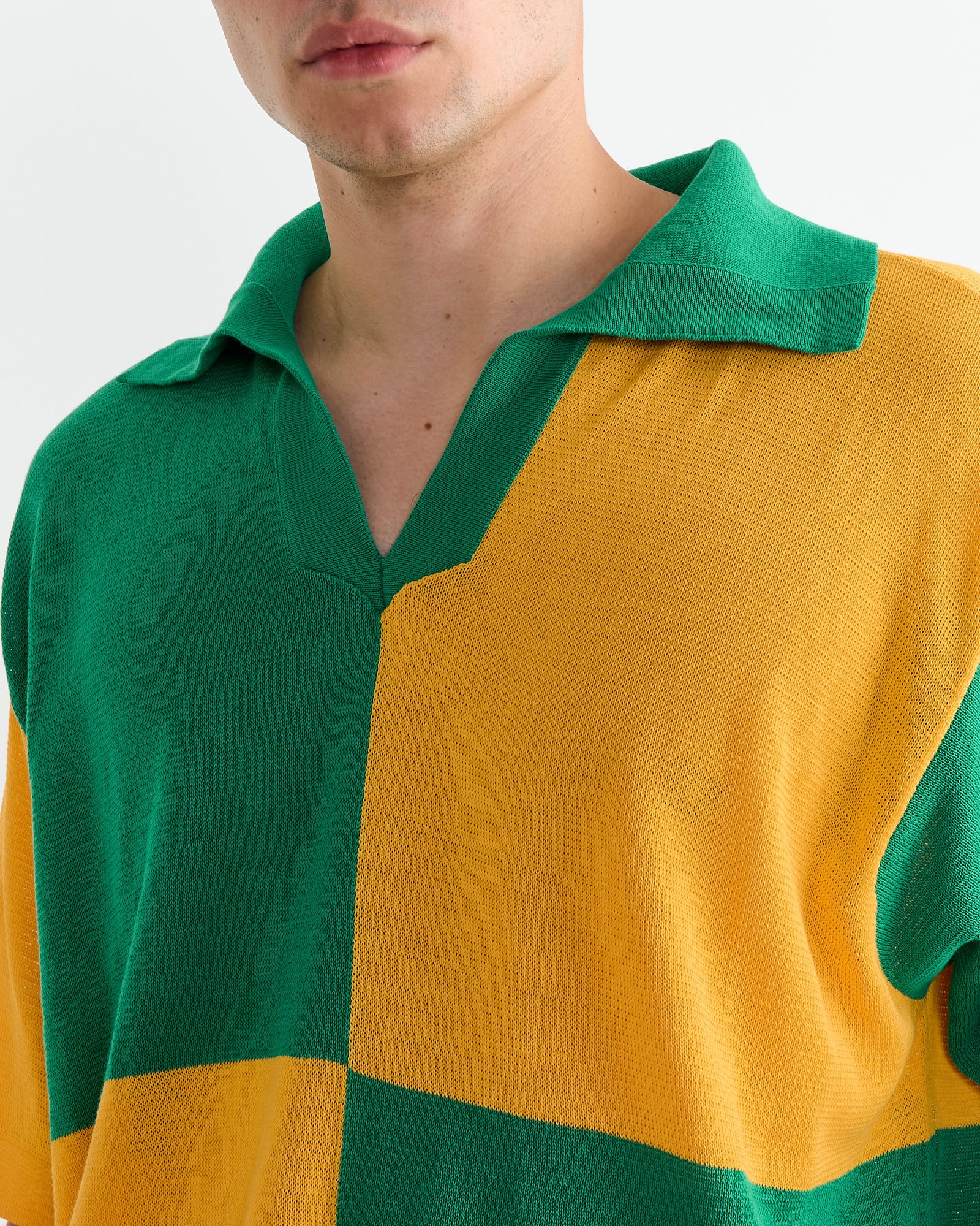 Checker Polo in Yellow Green