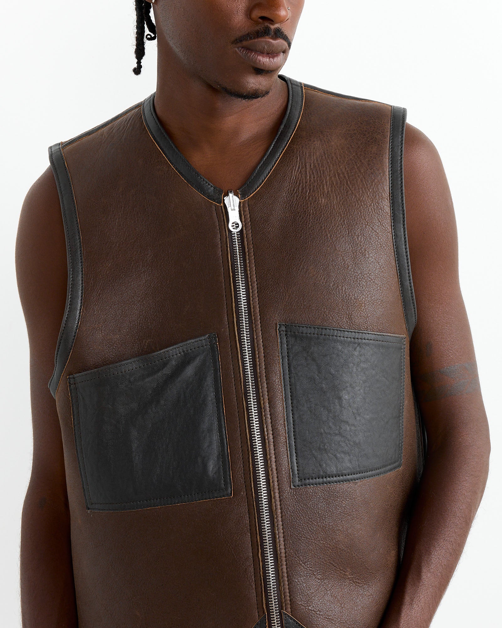 Reversible Shearling Vest in Rustic Grain Brown