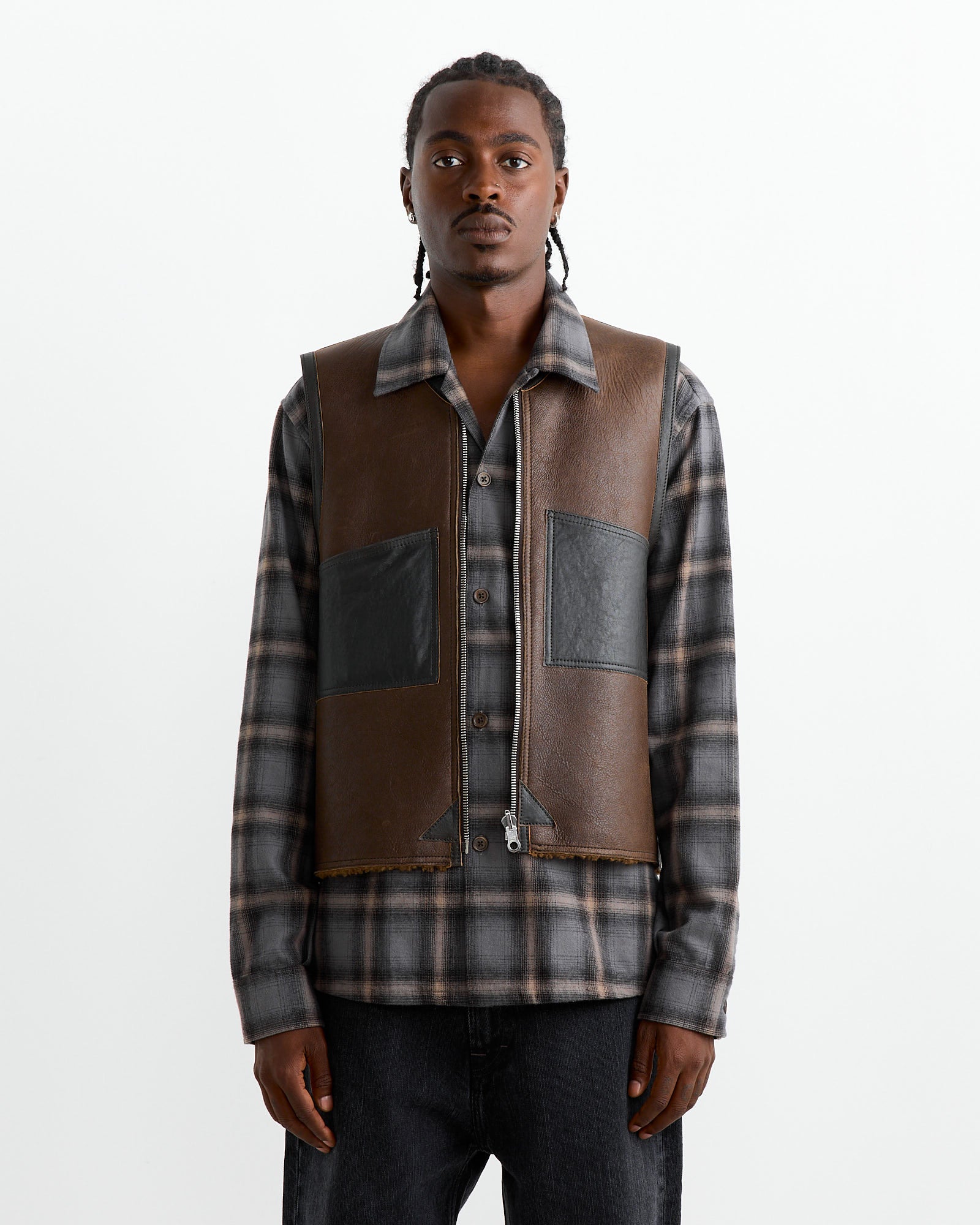 Reversible Shearling Vest in Rustic Grain Brown