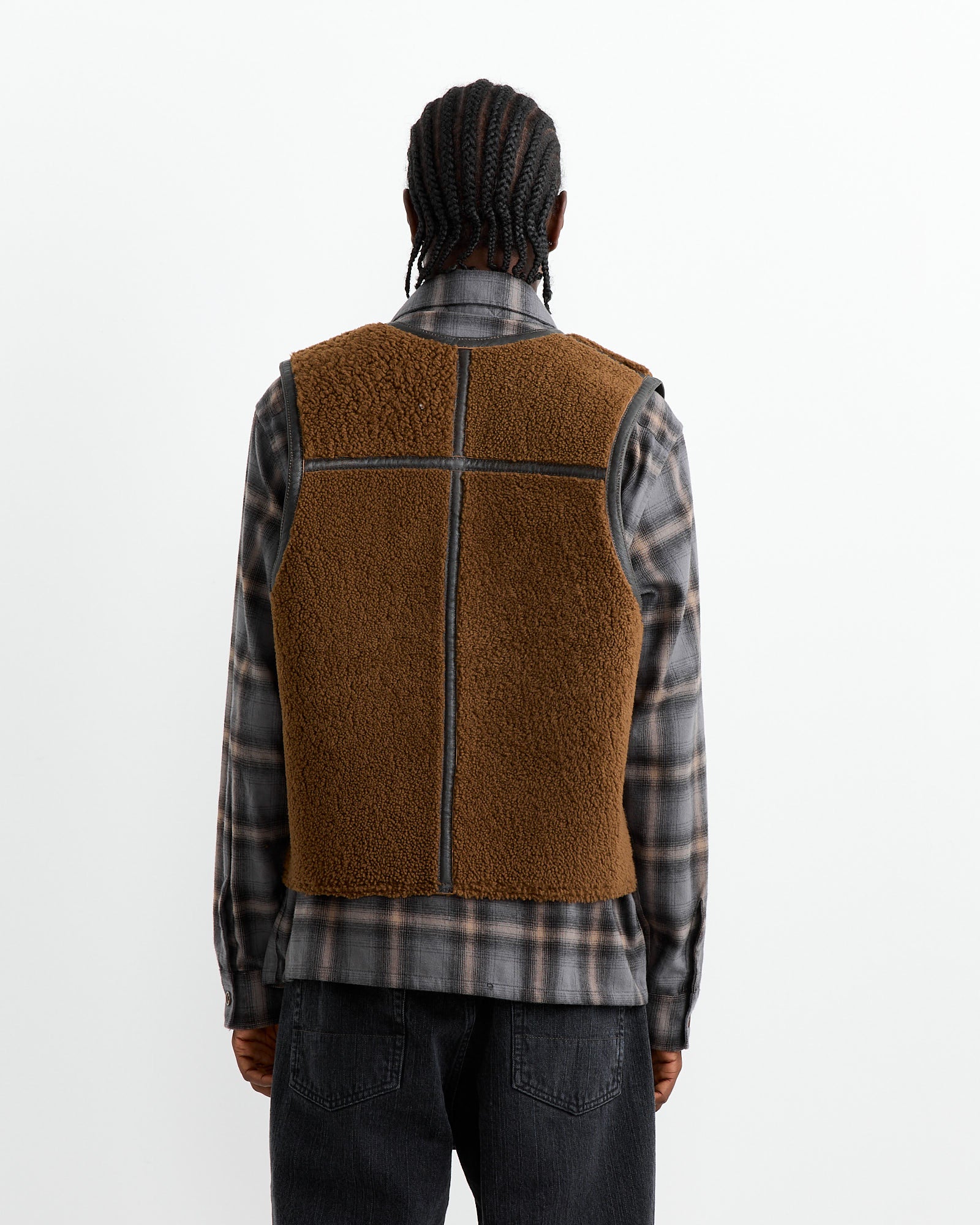 Reversible Shearling Vest in Rustic Grain Brown