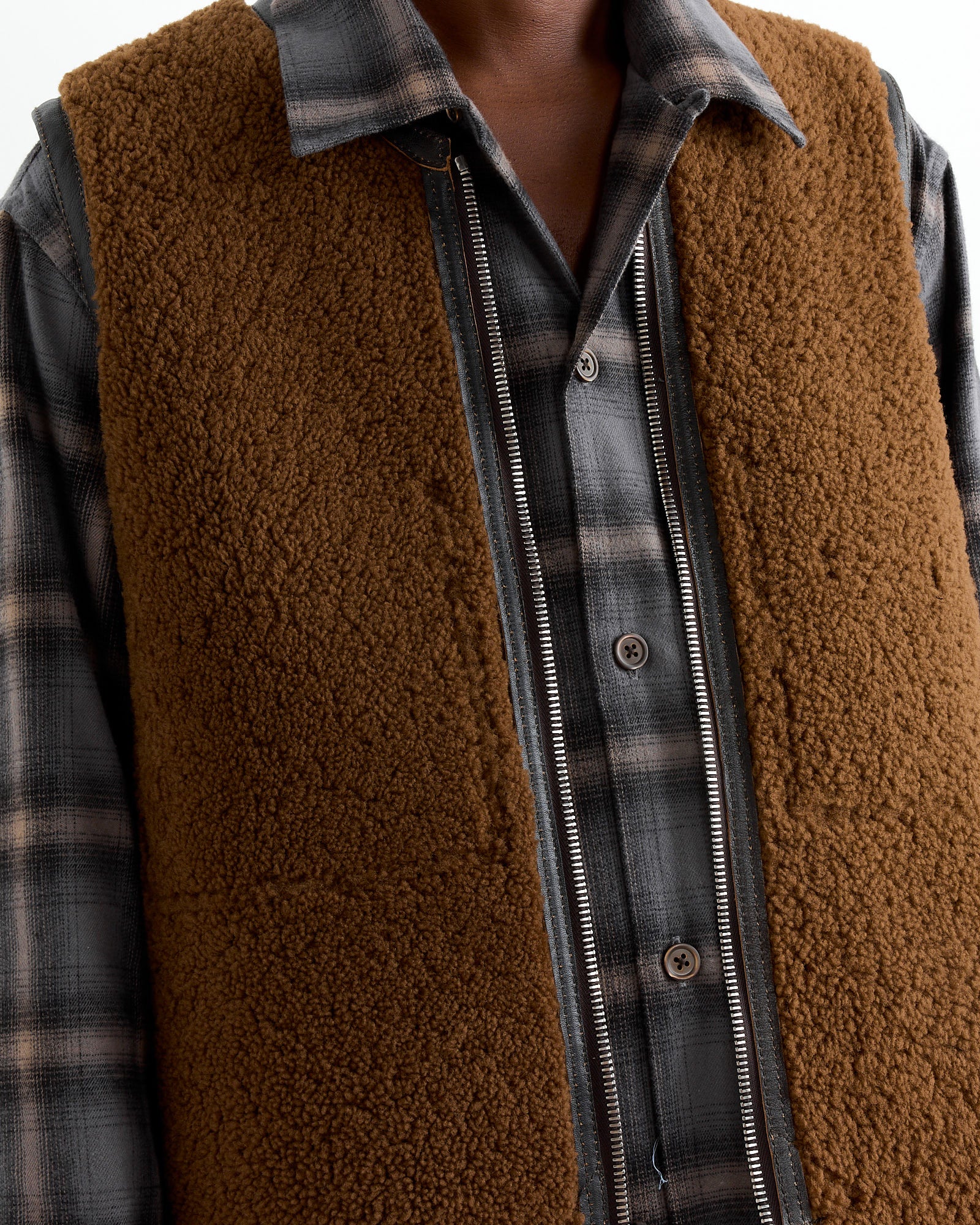 Reversible Shearling Vest in Rustic Grain Brown