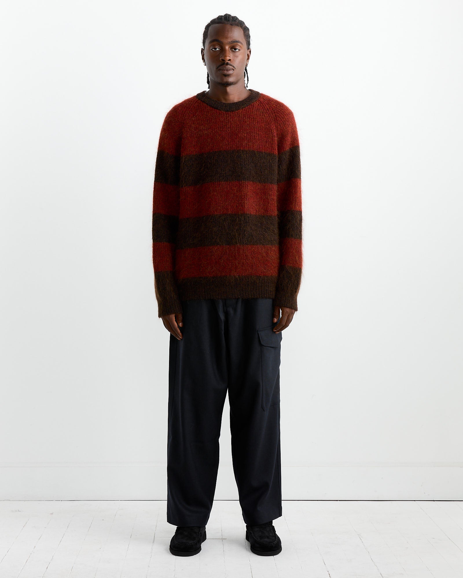 Suedehead Stripe Crew Knit in Red/Brown