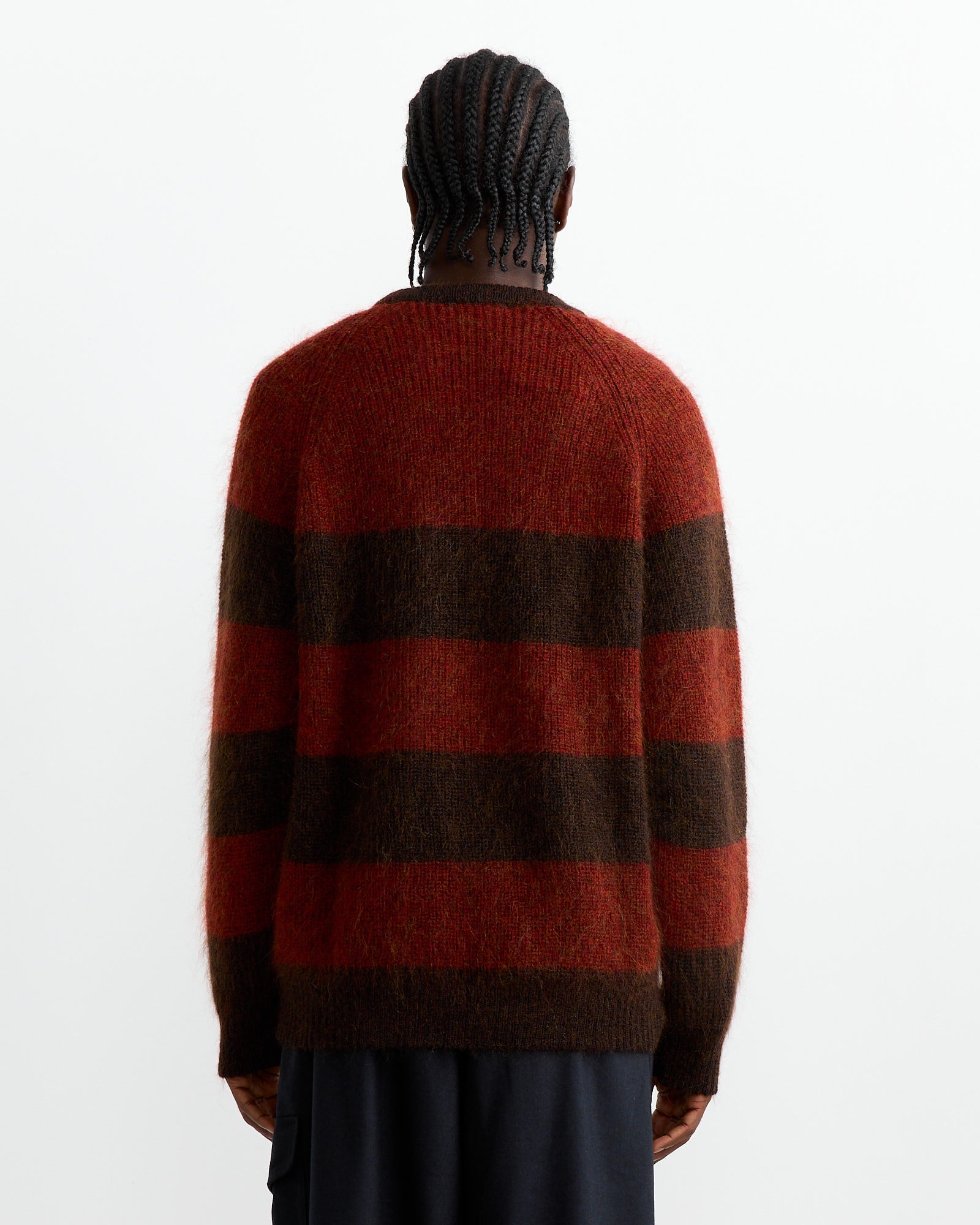 YMC Sueded Stripe Crew Knit Red/Brown - Red/Brown / M (261200)