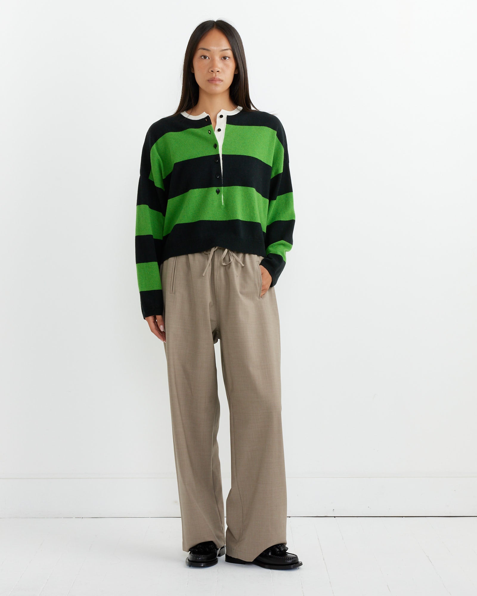 Striped Polo Sweater in Herba