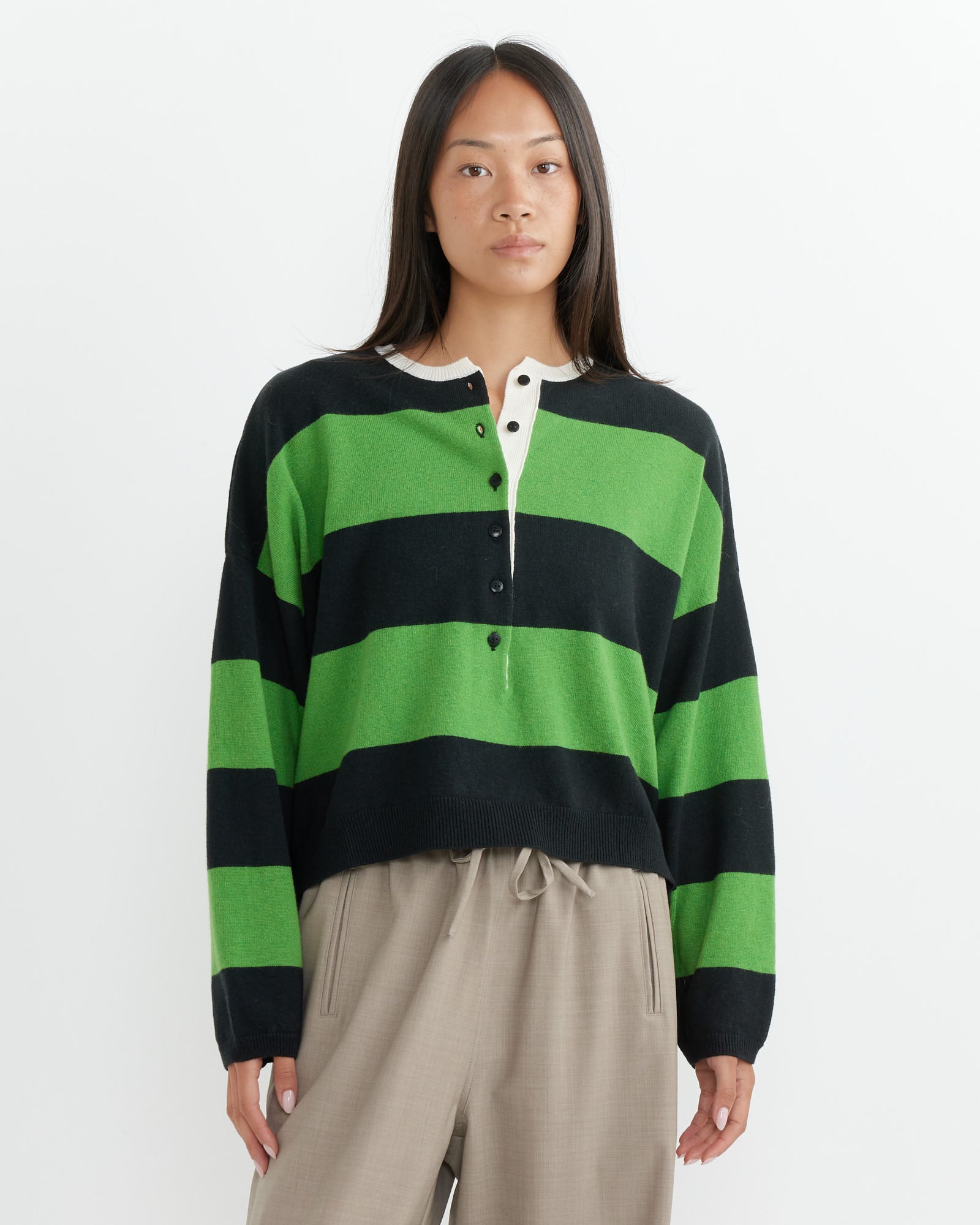 Striped Polo Sweater in Herba