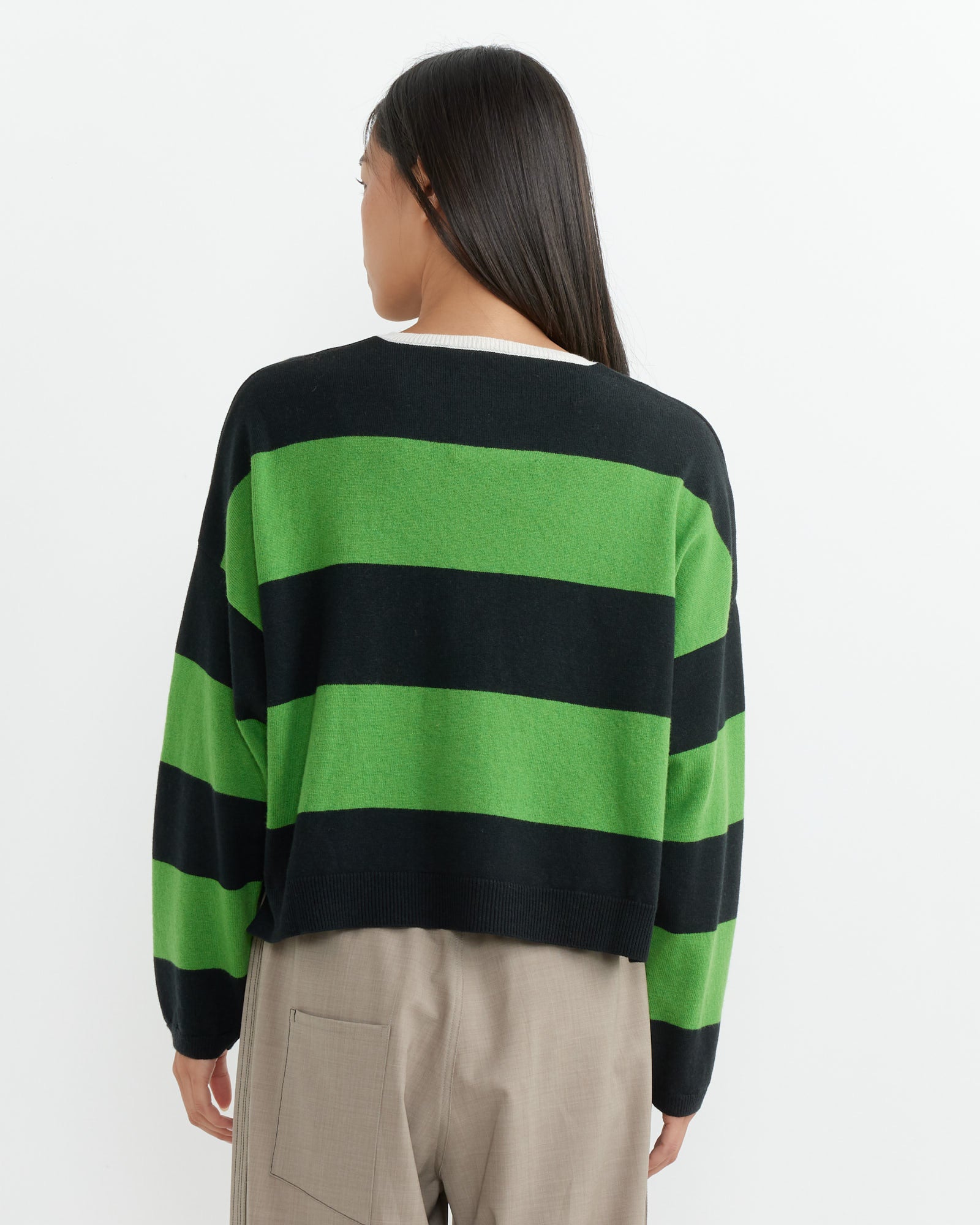 Striped Polo Sweater in Herba