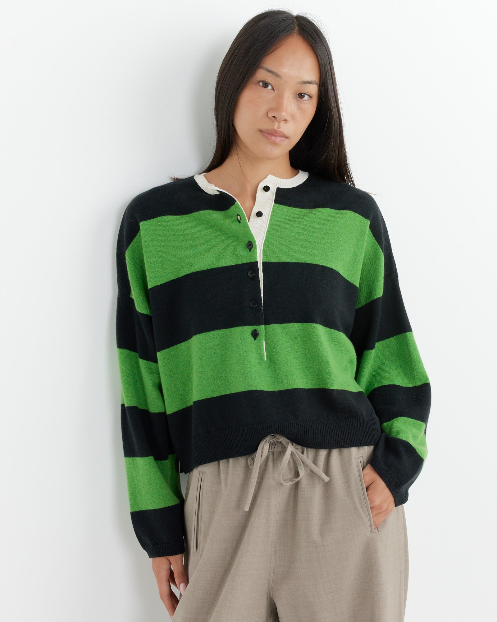 Striped Polo Sweater in Herba