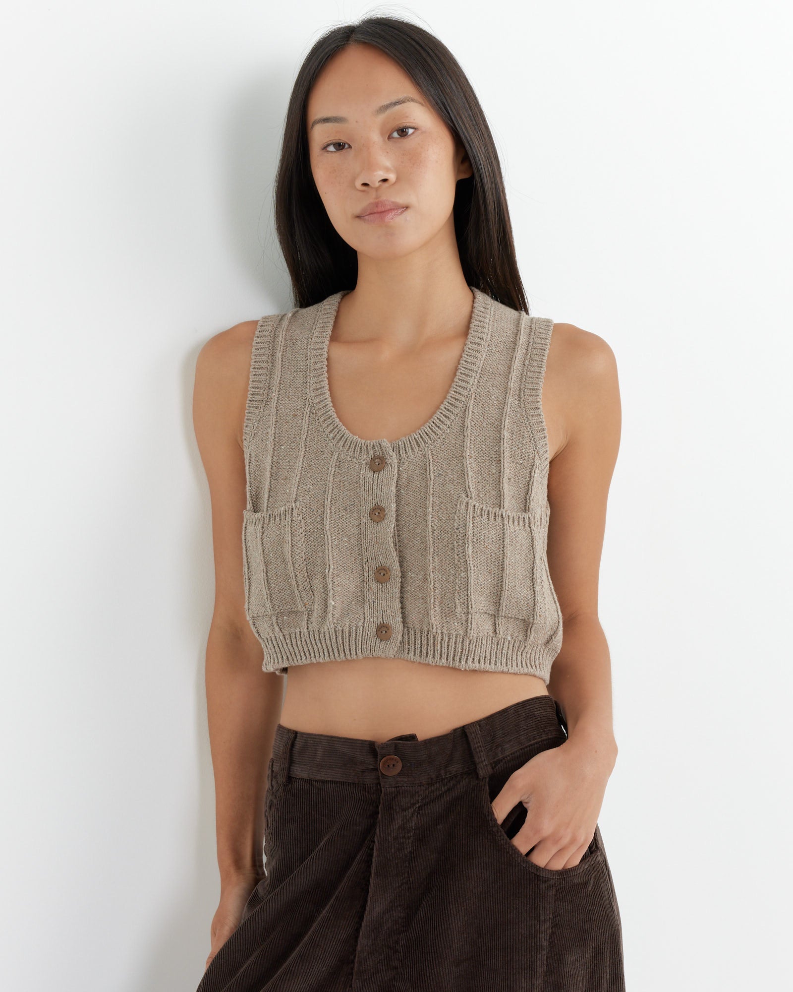 Cordera Heather Cotton Waistcoat - Taupe / OS (261228)