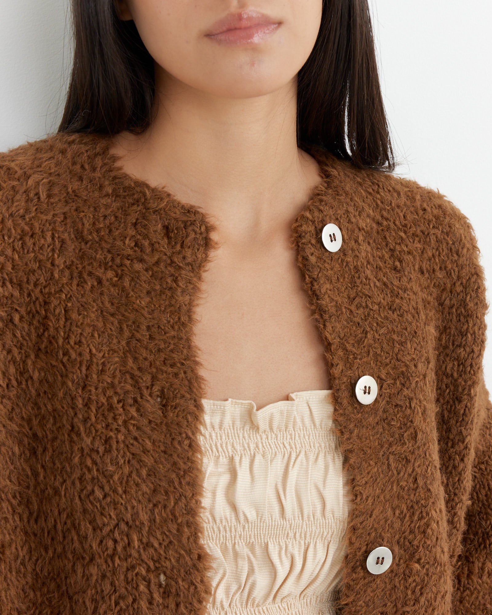 Teddy Cropped Cardigan in Acorn