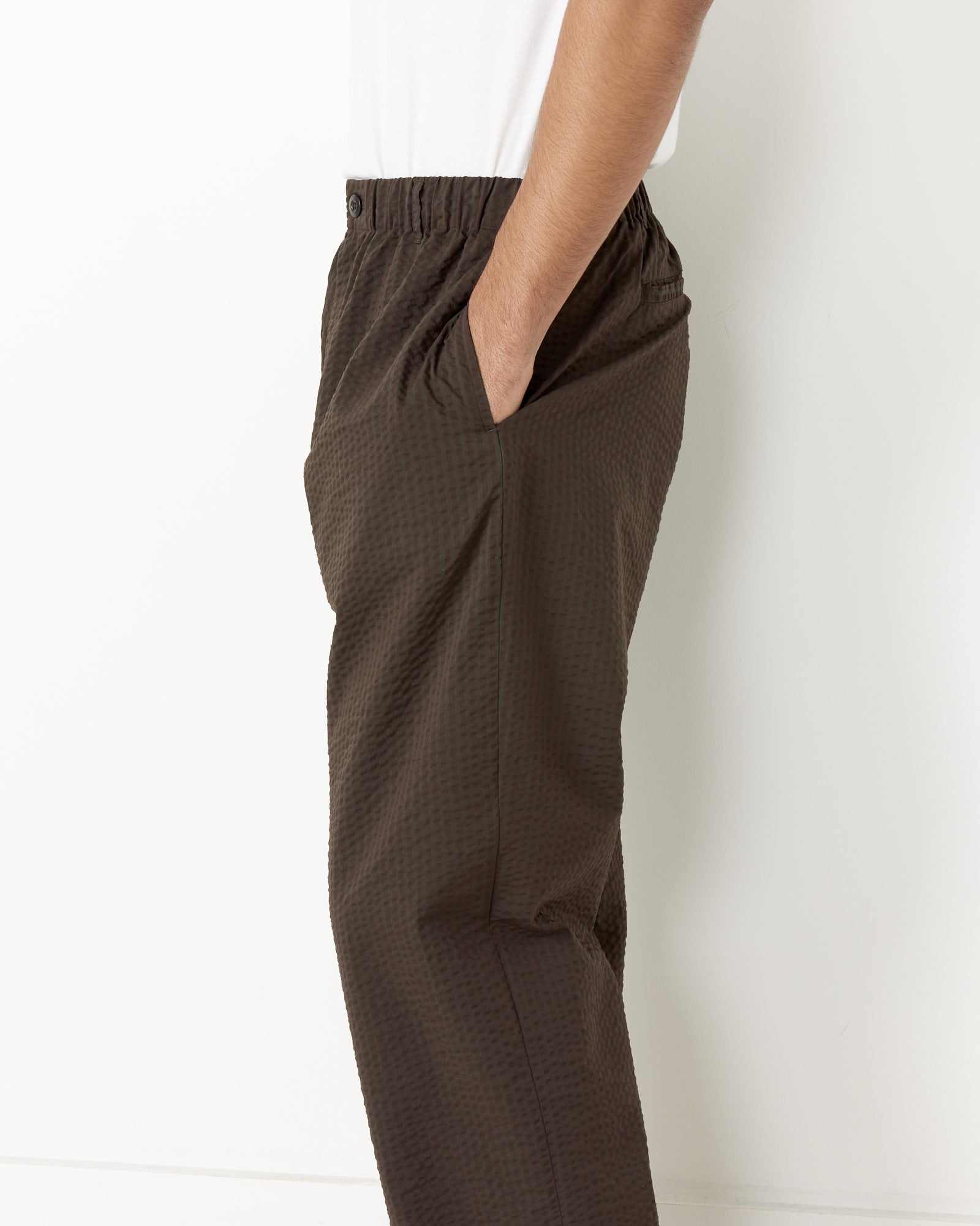 SMOCK Drape Trouser in Striped Seersucker Green/Brown - Green/Brown / M (261247)