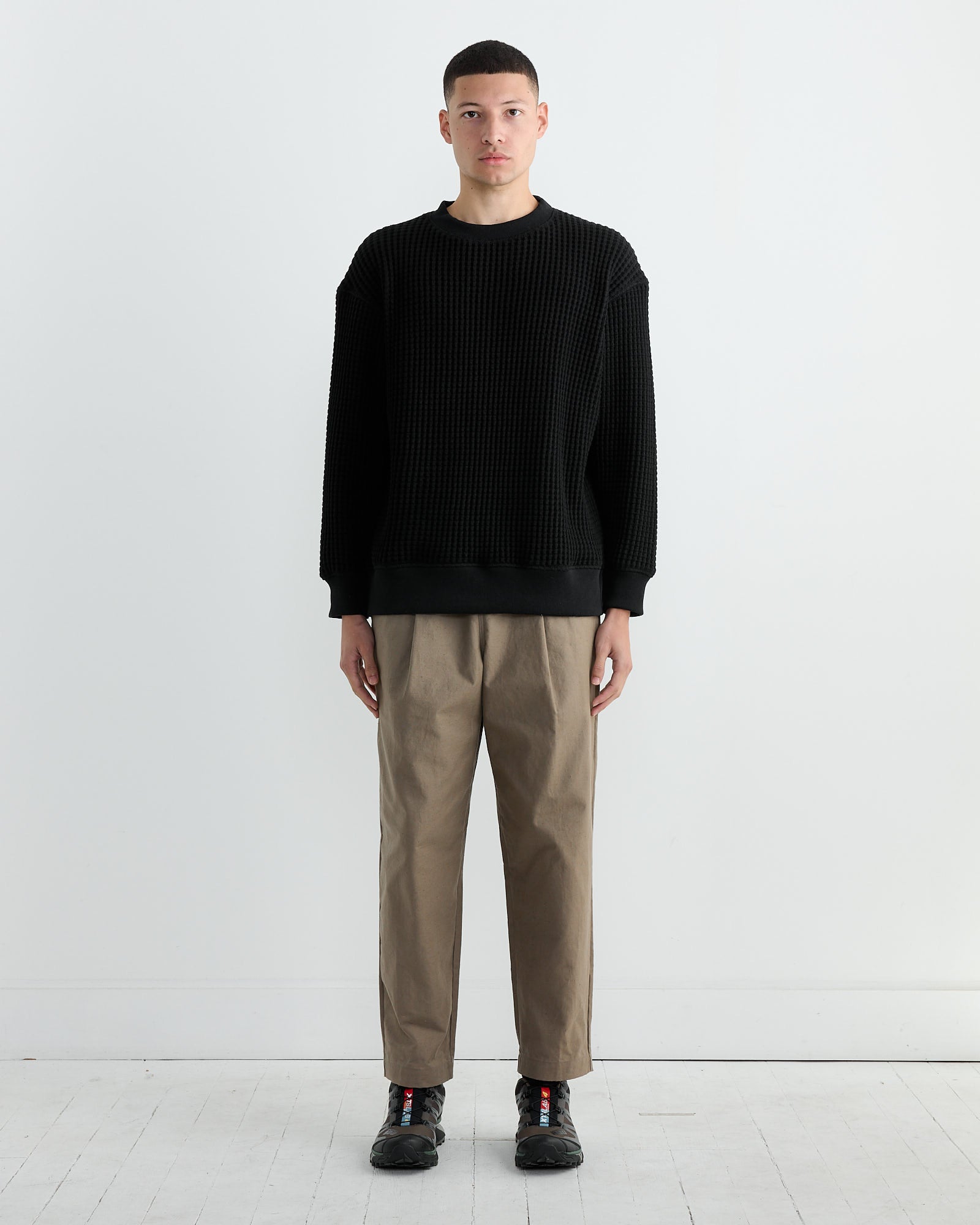 Jackman Waffle Crewneck Black - Black / L (261402)