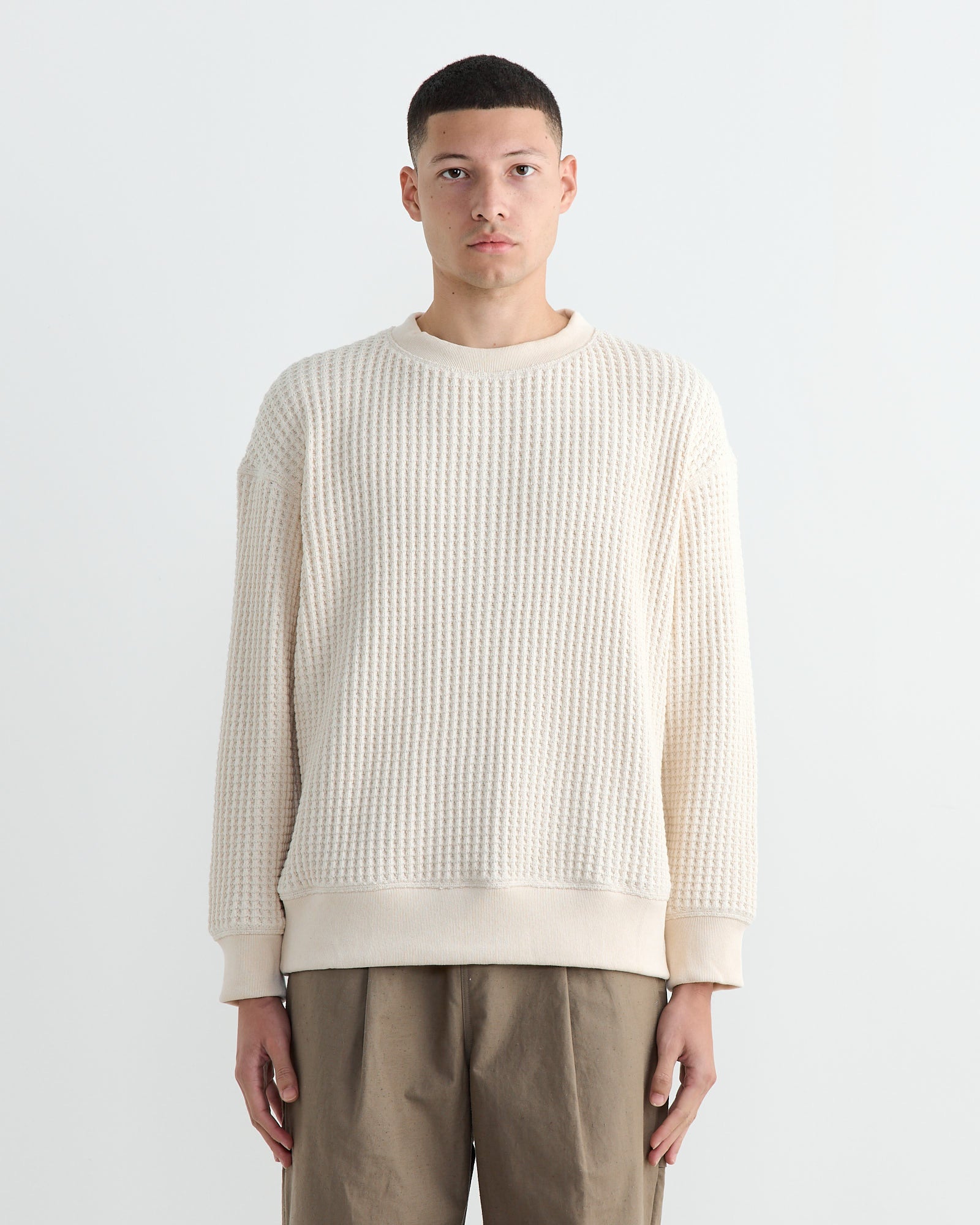 Jackman Waffle Crewneck Ivory - Ivory / L (261406)