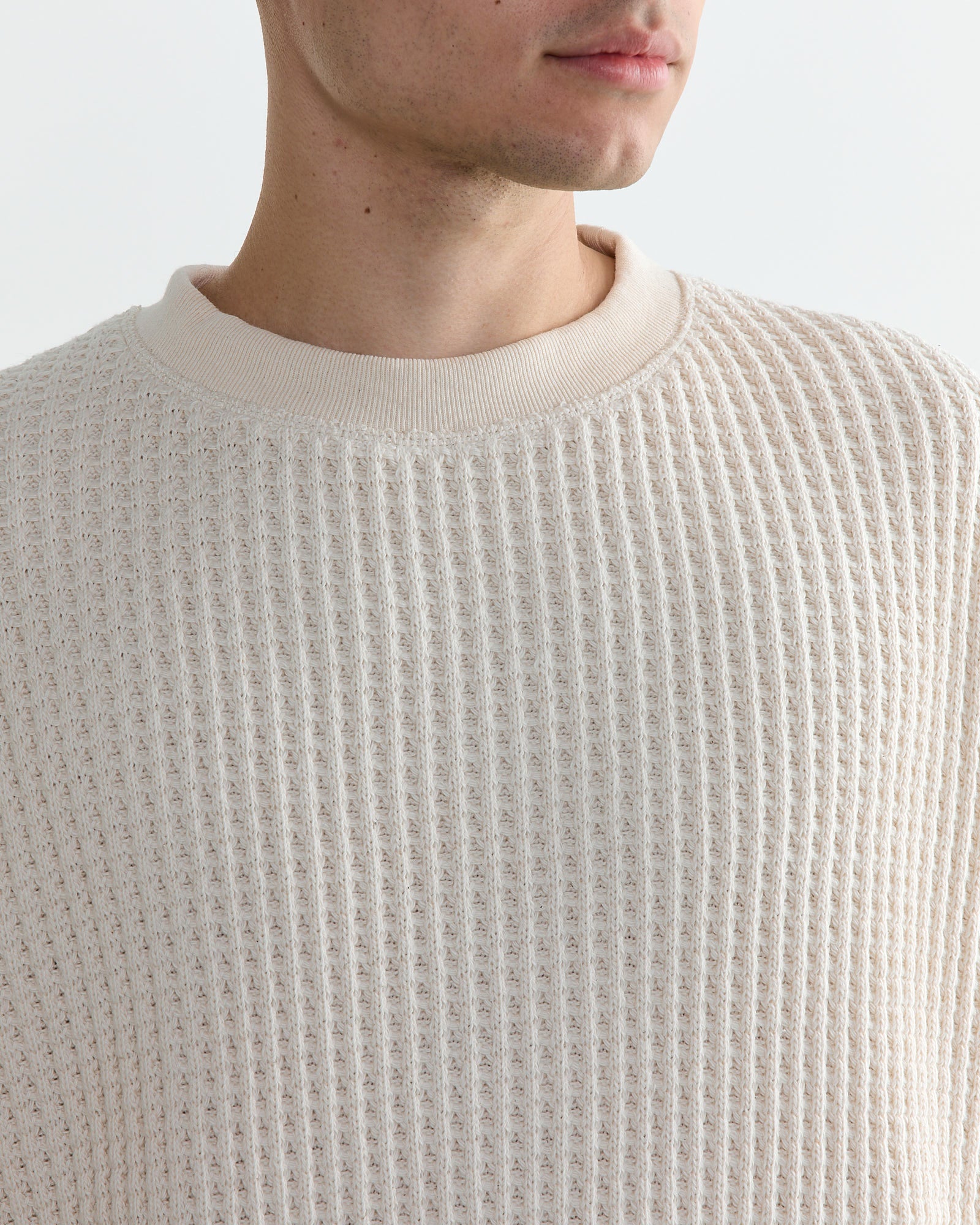 Jackman Waffle Crewneck Ivory - Ivory / L (261406)