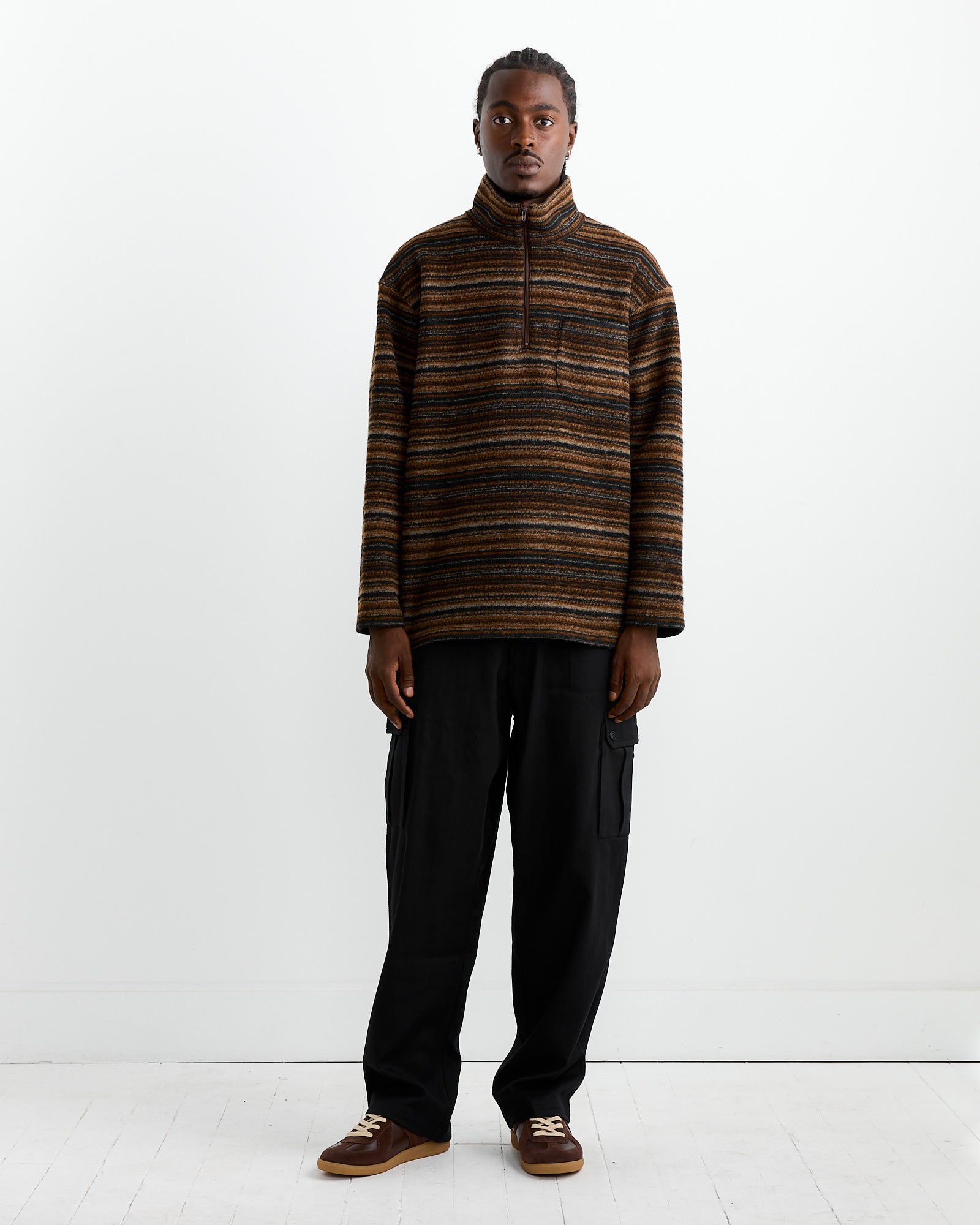 Engineered Garments Zip Mock Sweater Brown Stripe - Brown Stripe / M (261969)