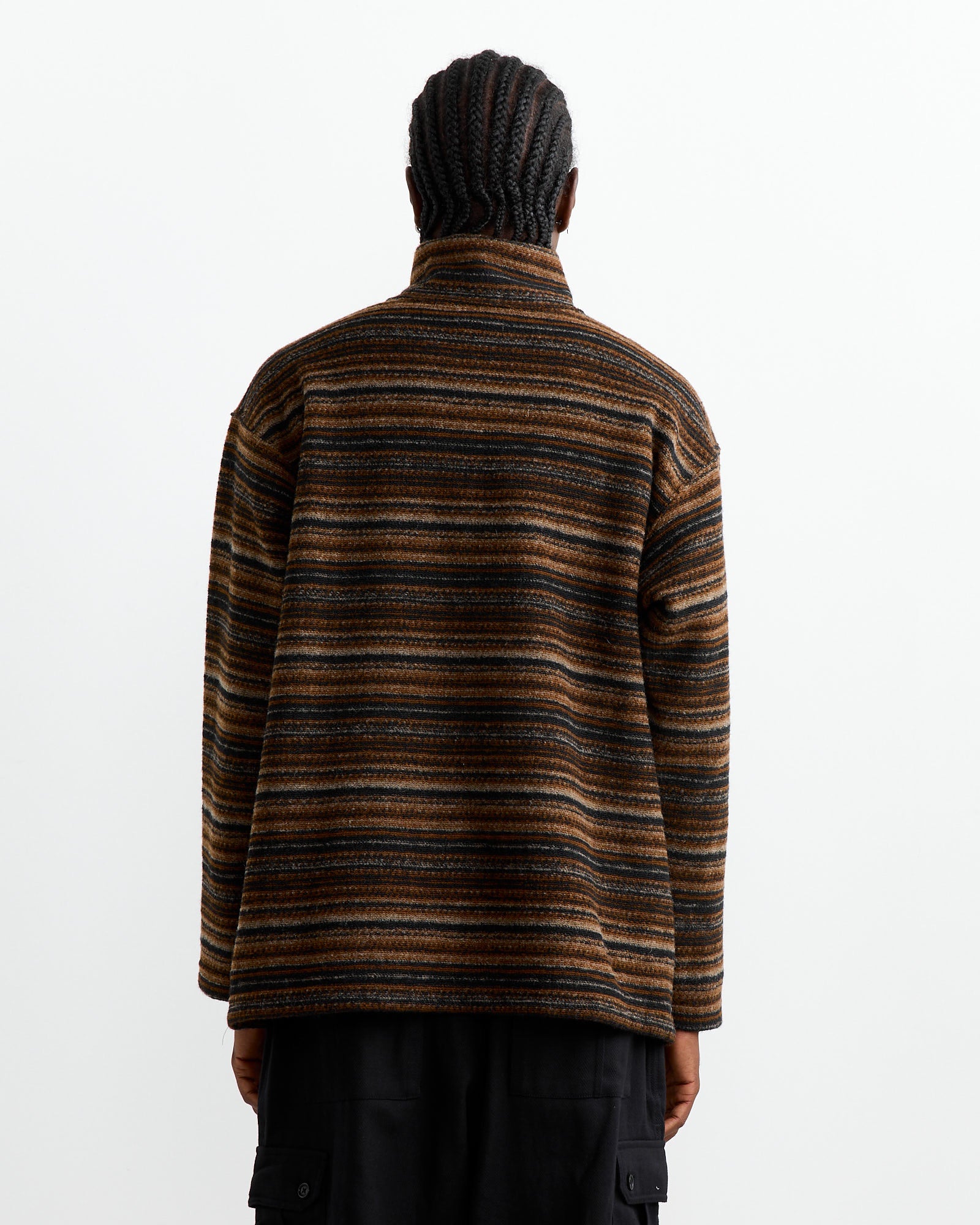 Engineered Garments Zip Mock Sweater Brown Stripe - Brown Stripe / M (261969)