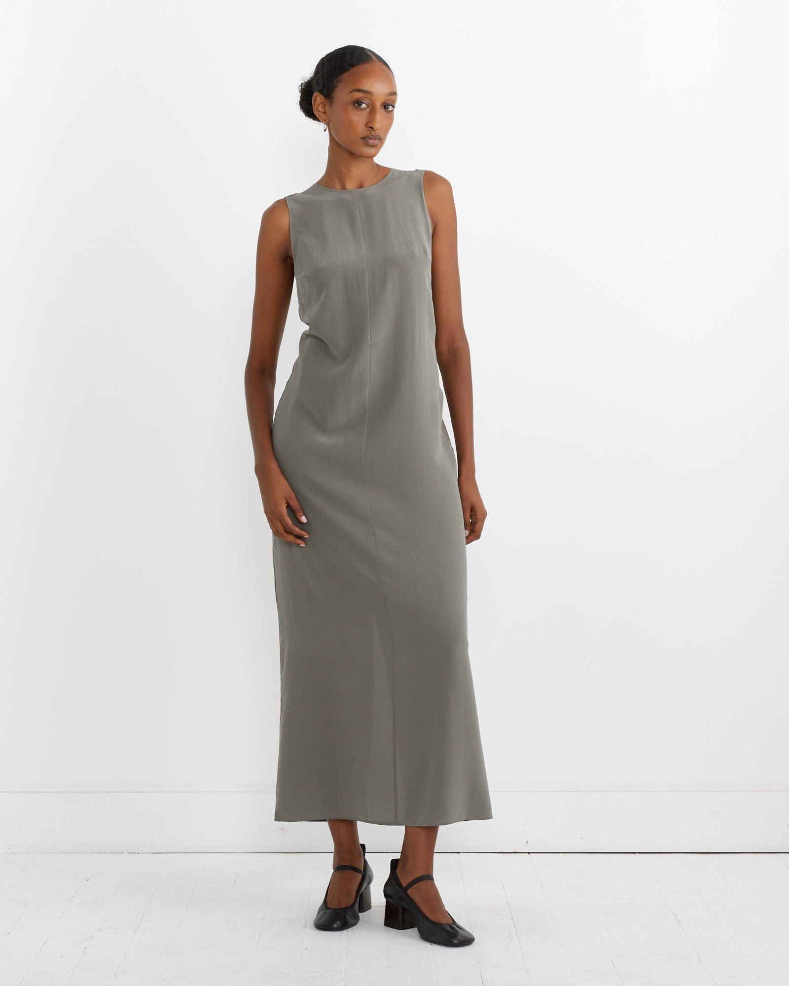 St. Agni Drawstring Silk Dress Smokey Olive - Smokey Olive / S (262060)