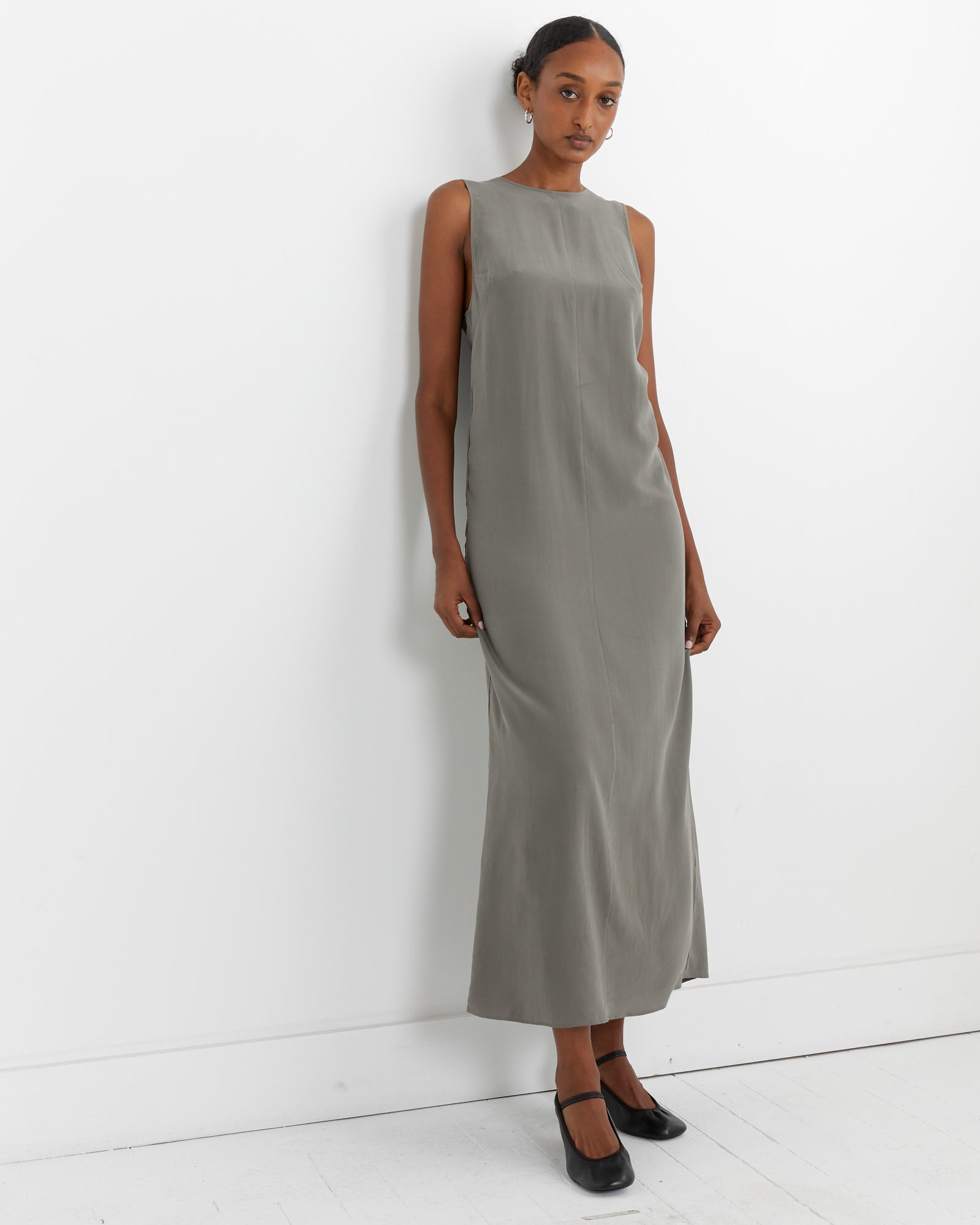 St. Agni Drawstring Silk Dress Smokey Olive - Smokey Olive / S (262060)