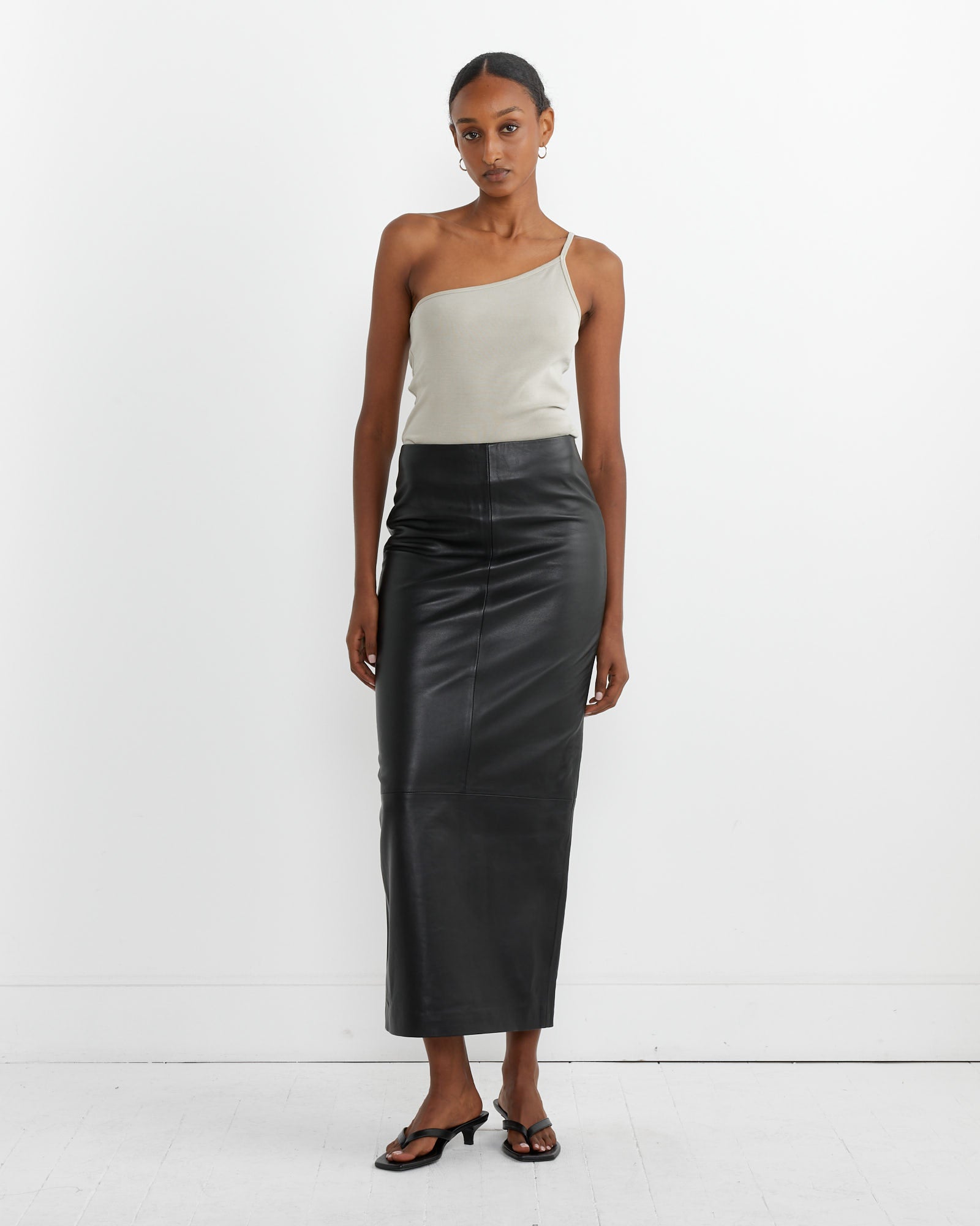 Leather Column Skirt in Black